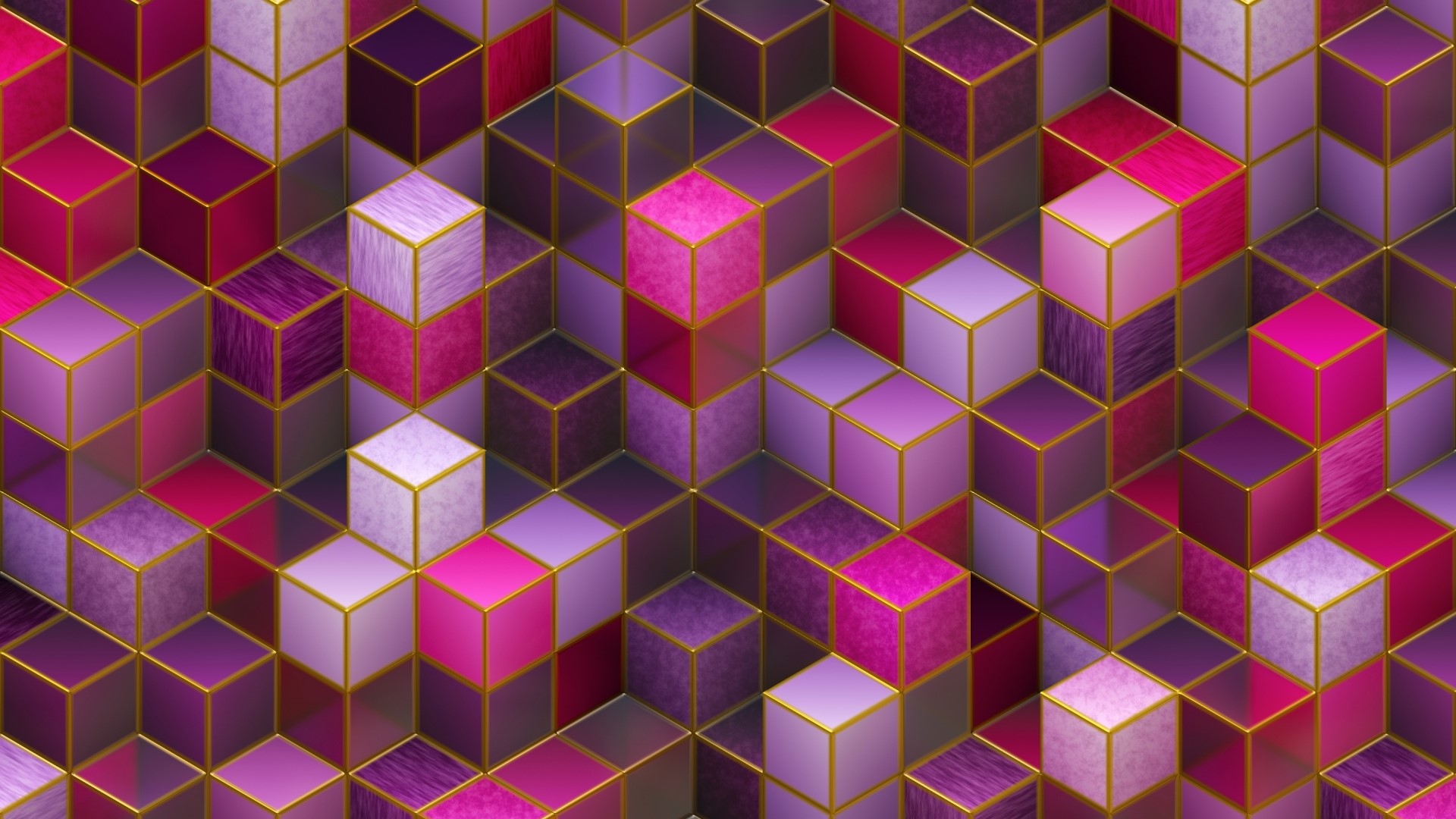 3D abstract cubes with gold trim HD Wallpaper