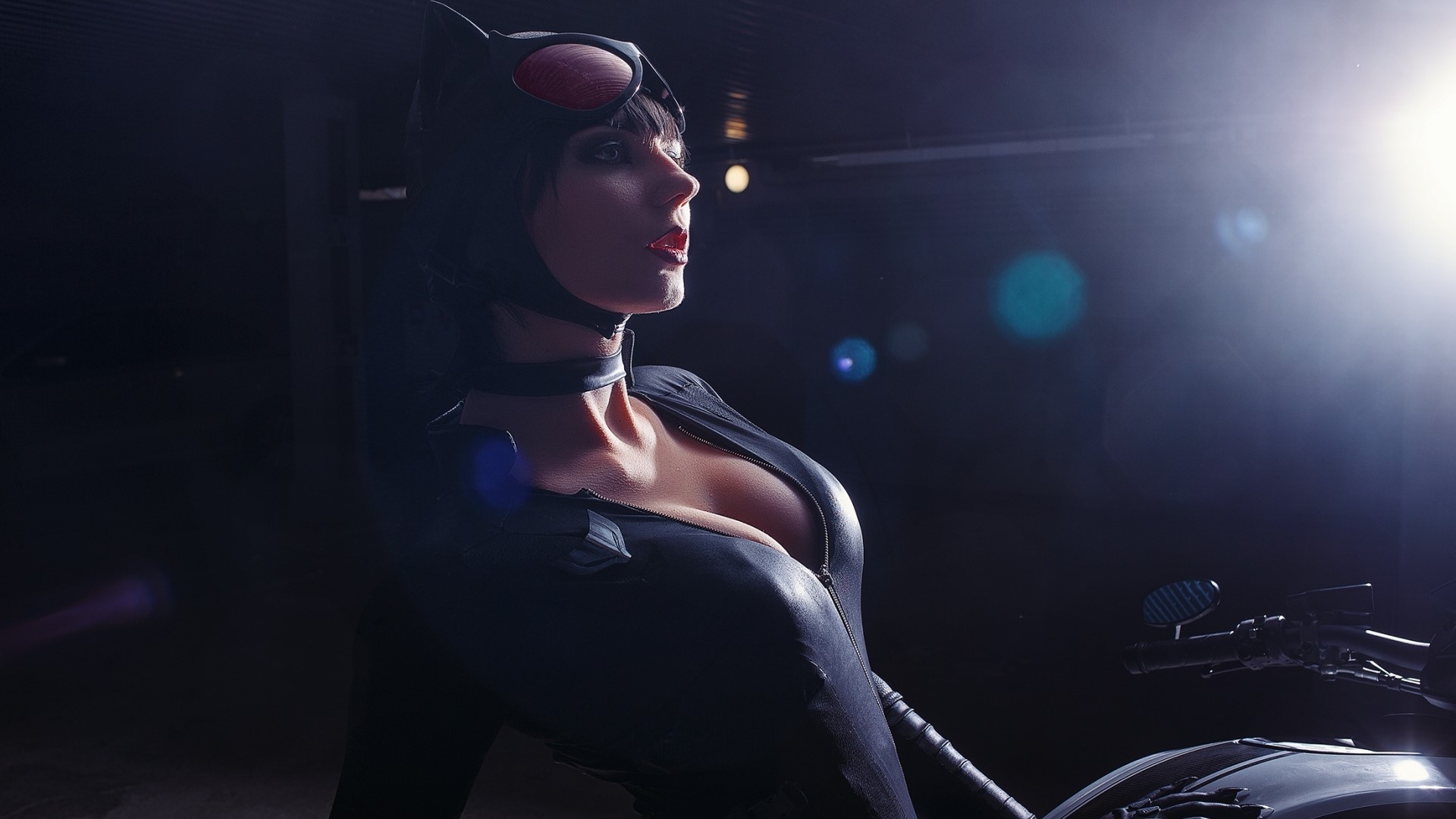 Catwoman from Batman Cosplay on Motorcycle HD Wallpaper