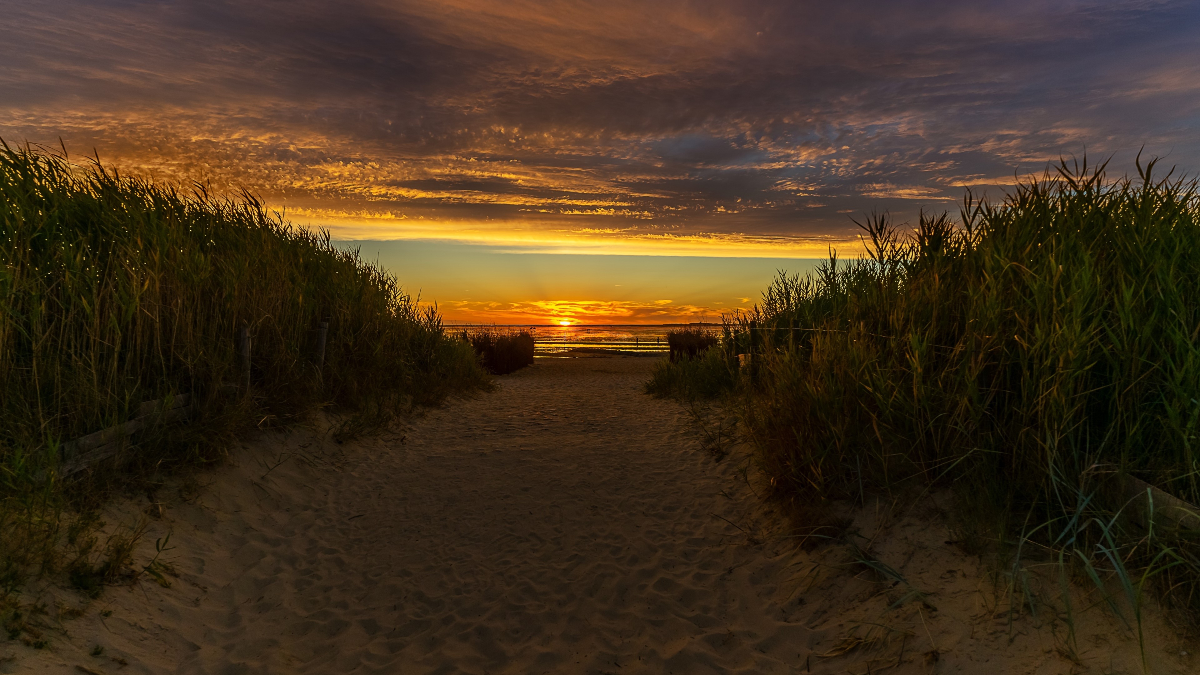 4K Evening Beach Path Sunset HD Wallpaper