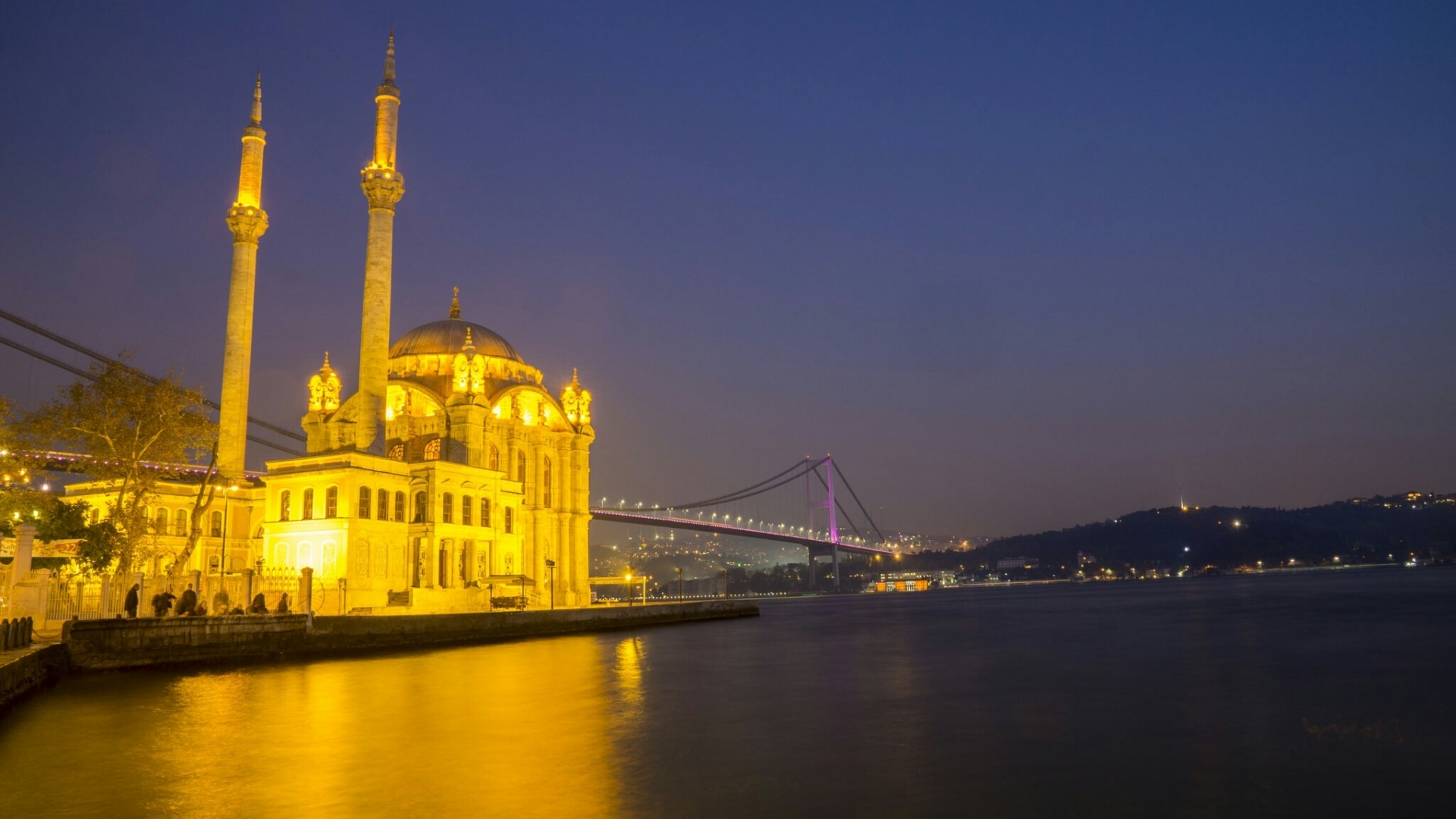 Ortaköy Mosque and Bosphorus Bridge at Night HD Wallpaper