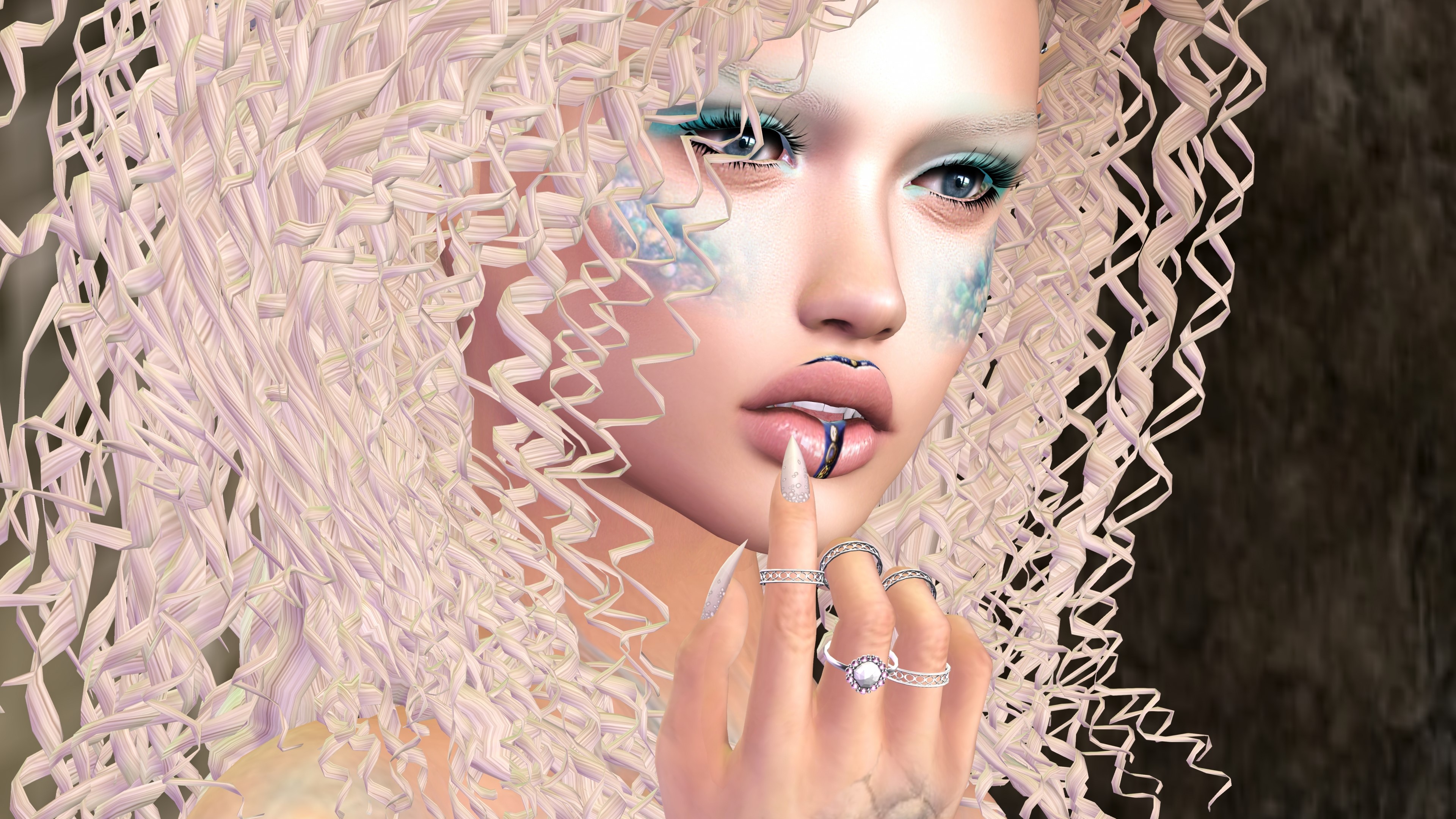 4K Fantasy Girl with Curly Hair and Rings HD Wallpaper