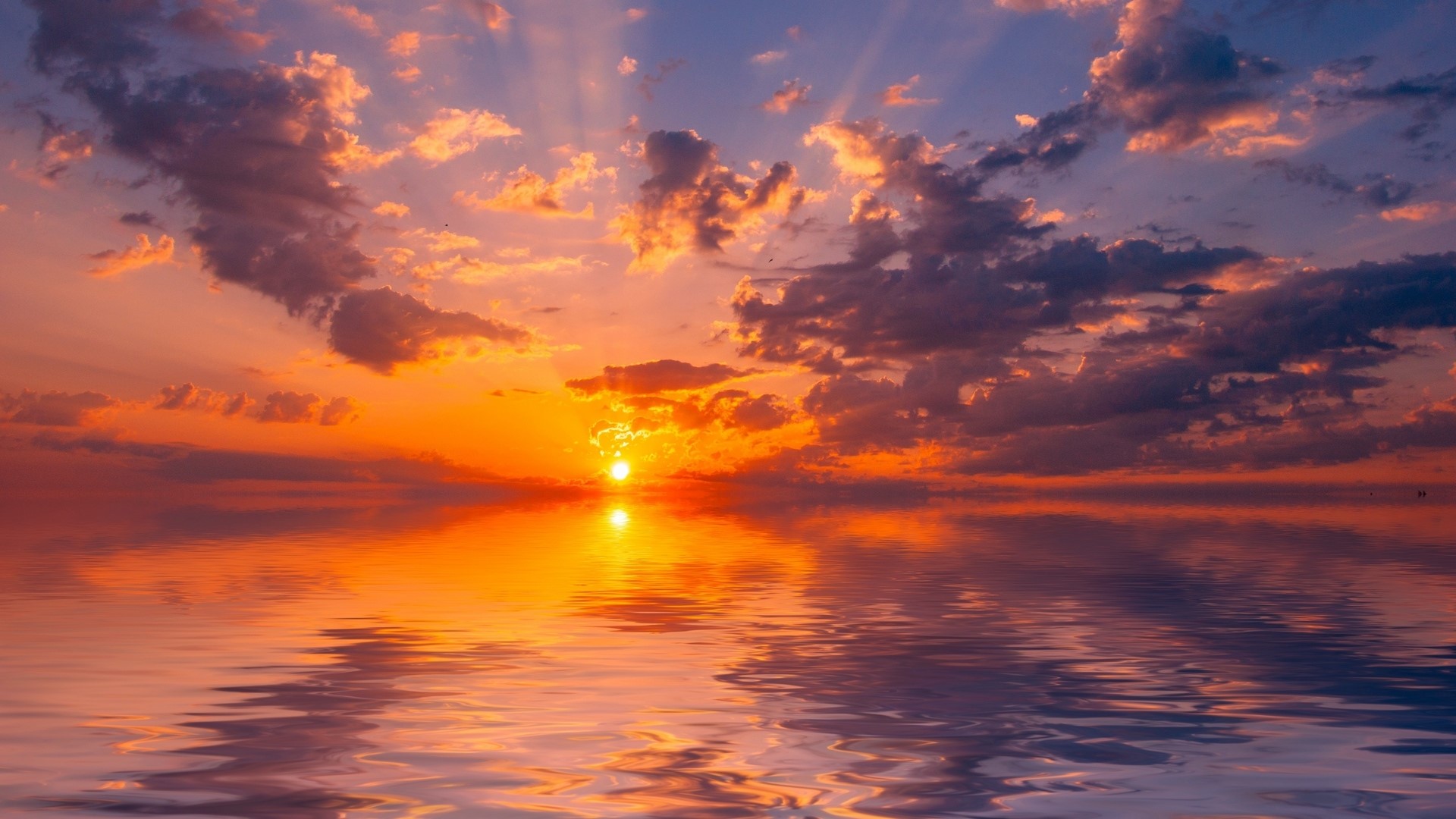 Sunset over the ocean with reflection HD Wallpaper