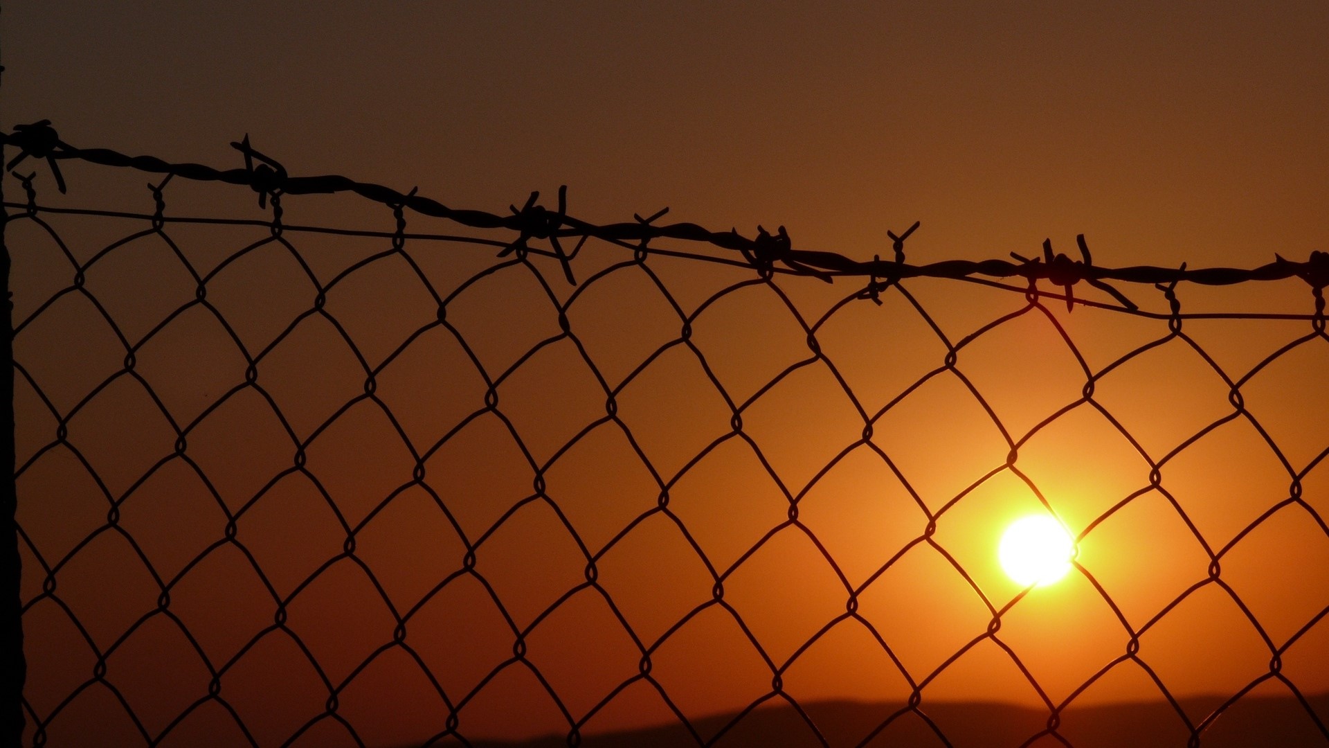 Sunset behind a barbed wire fence HD Wallpaper