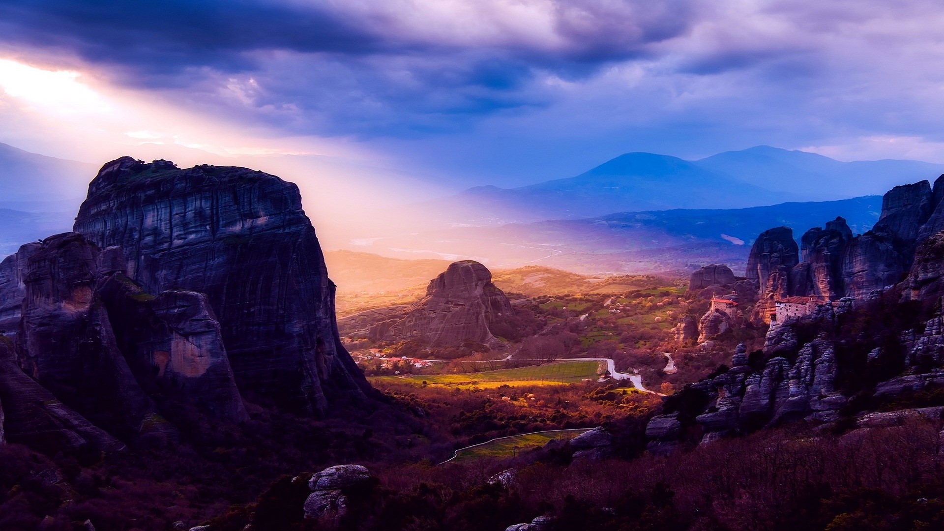 Meteora Greece Mountains Landscape HD Wallpaper