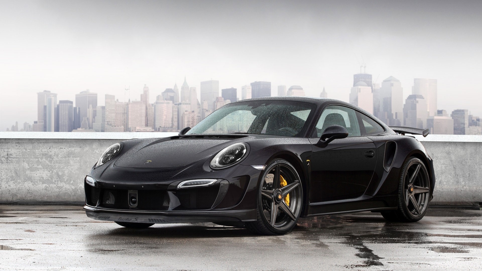 Black Porsche 911 Turbo S in New York City HD Wallpaper