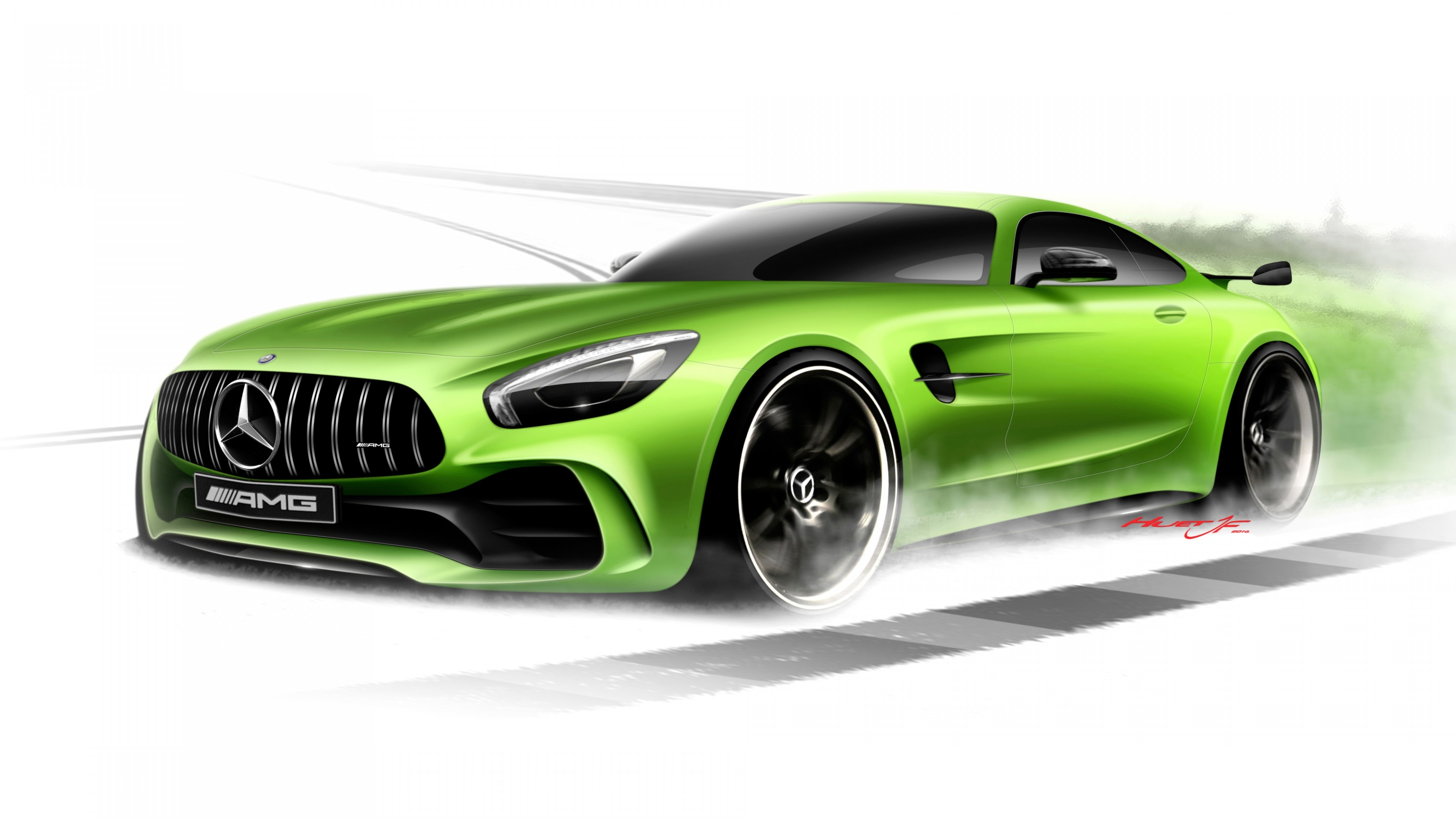4K Mercedes Benz AMG GT3 car sketch HD Wallpaper