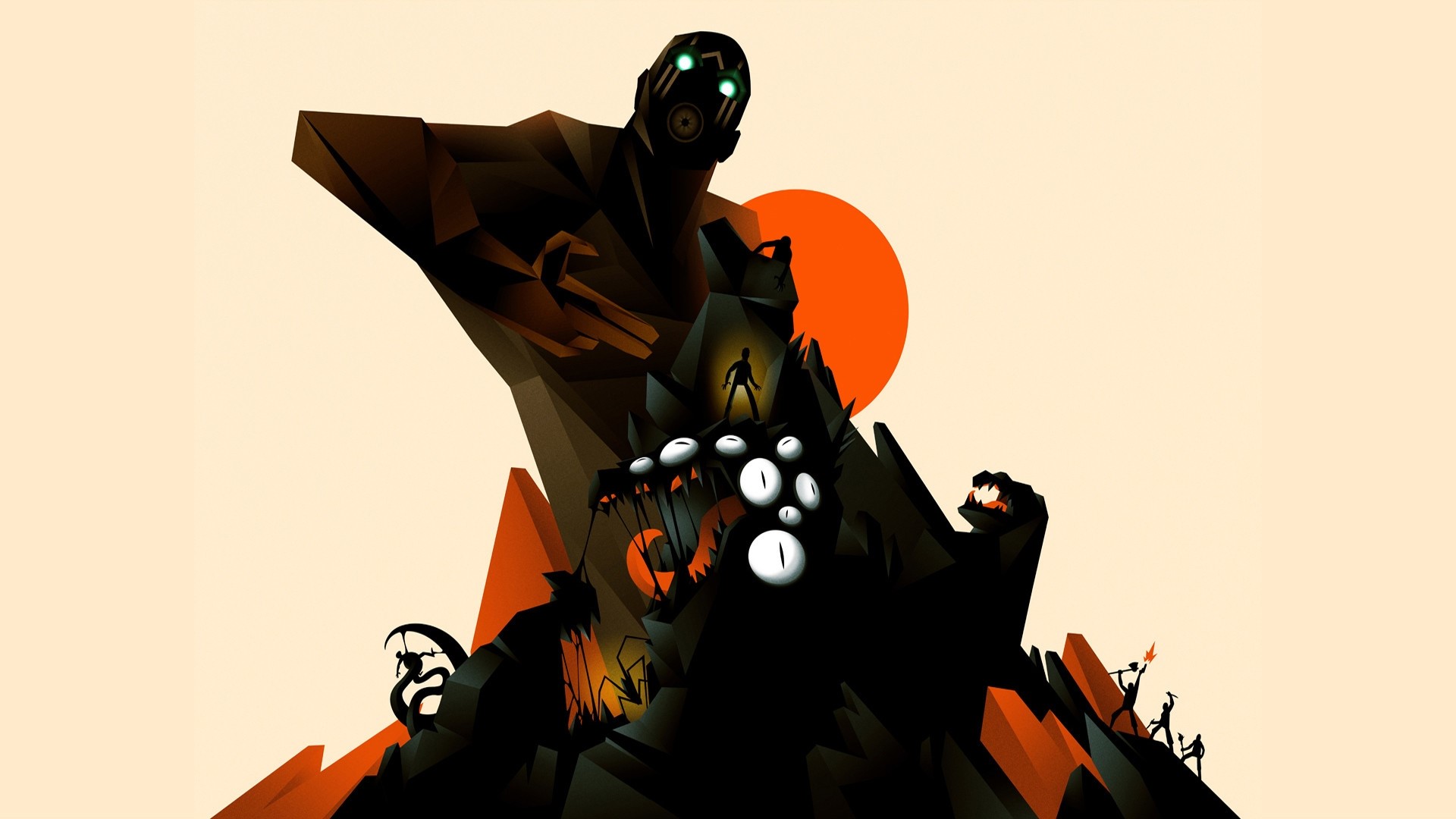 Giant robot and monster in Borderlands style HD Wallpaper