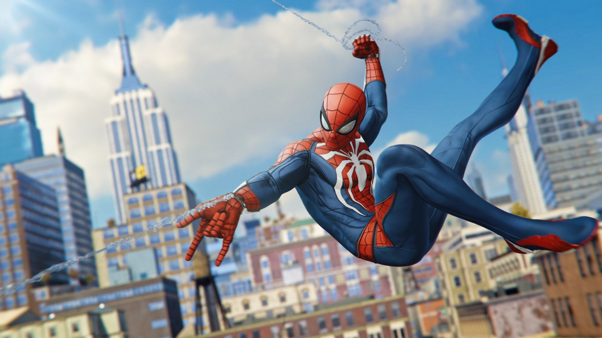 Spider-Man swinging through New York City HD Wallpaper