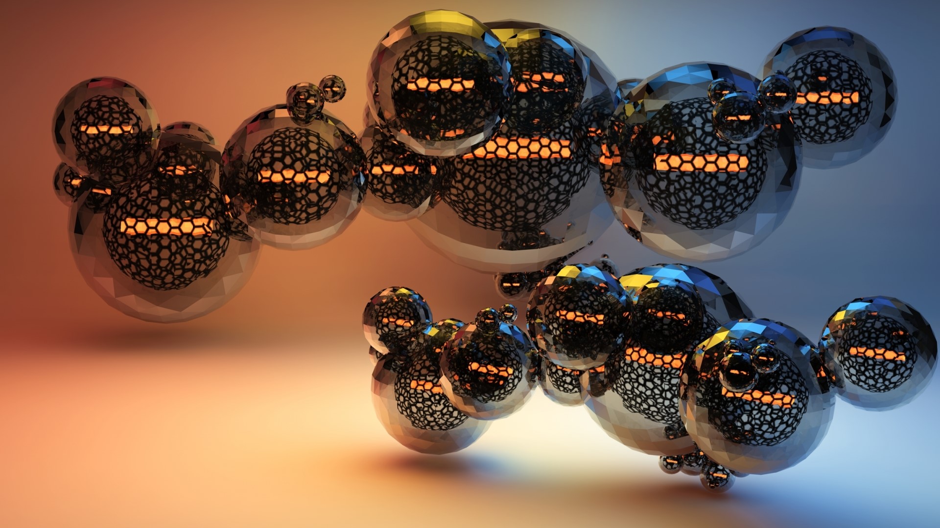 3D abstract spheres with honeycomb pattern HD Wallpaper