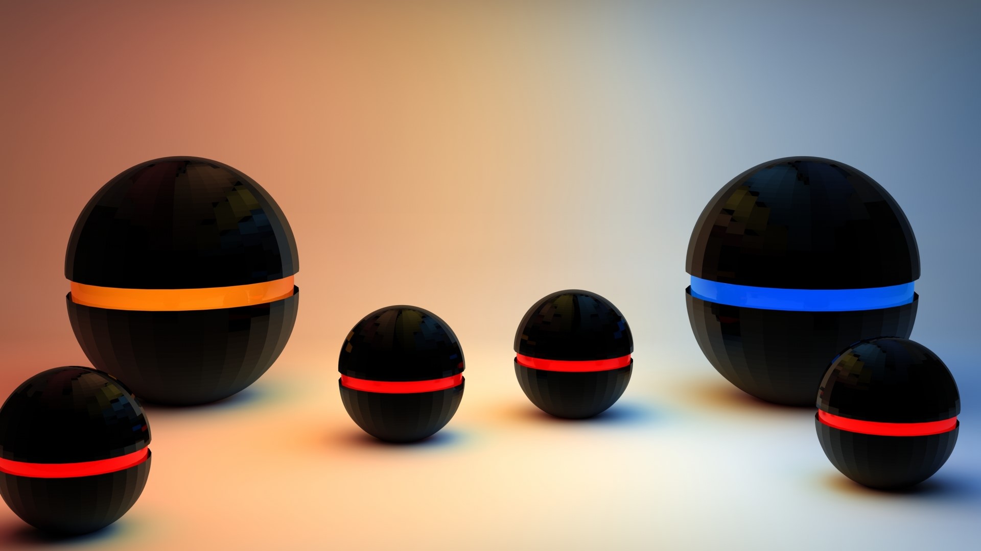 Abstract 3D spheres with colored light bands HD Wallpaper