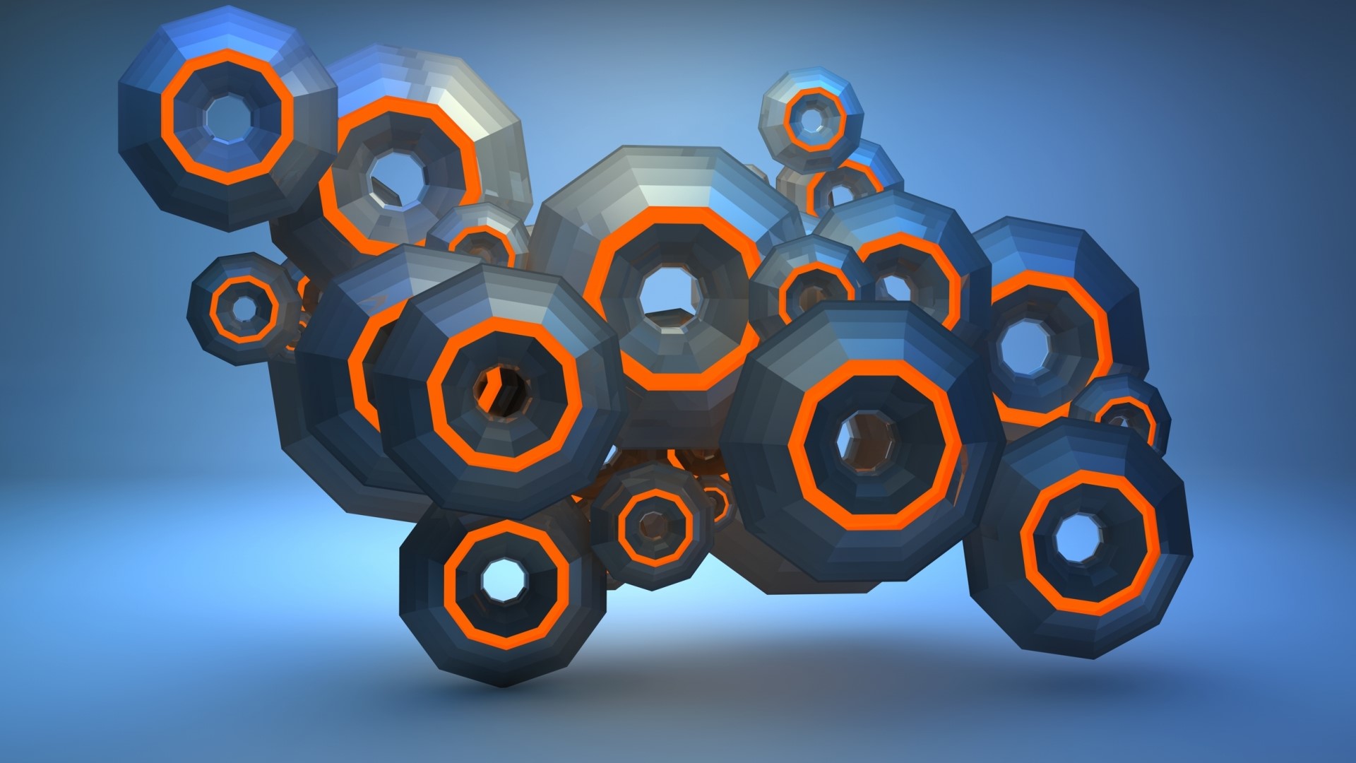 3D abstract geometric shapes with orange and blue colors HD Wallpaper