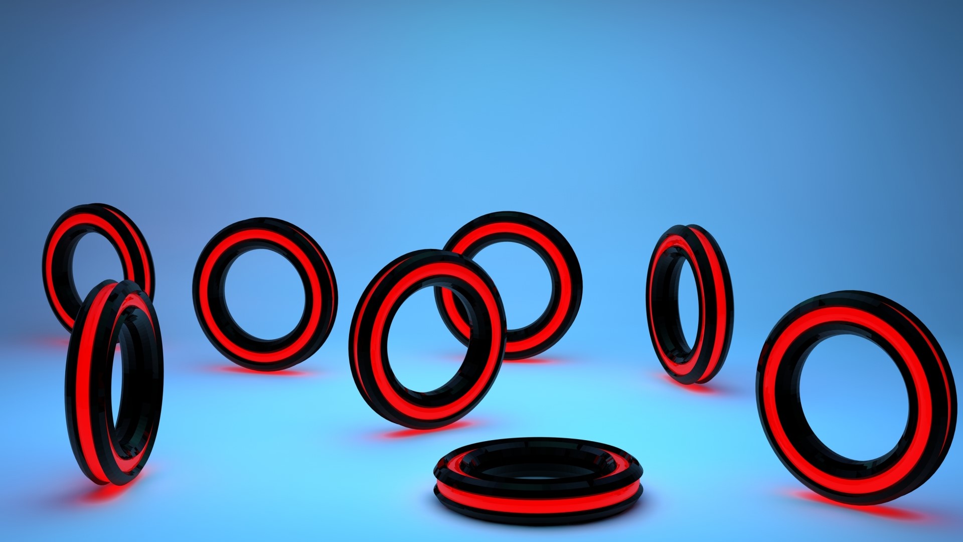 3D rendered glowing rings on blue background HD Wallpaper