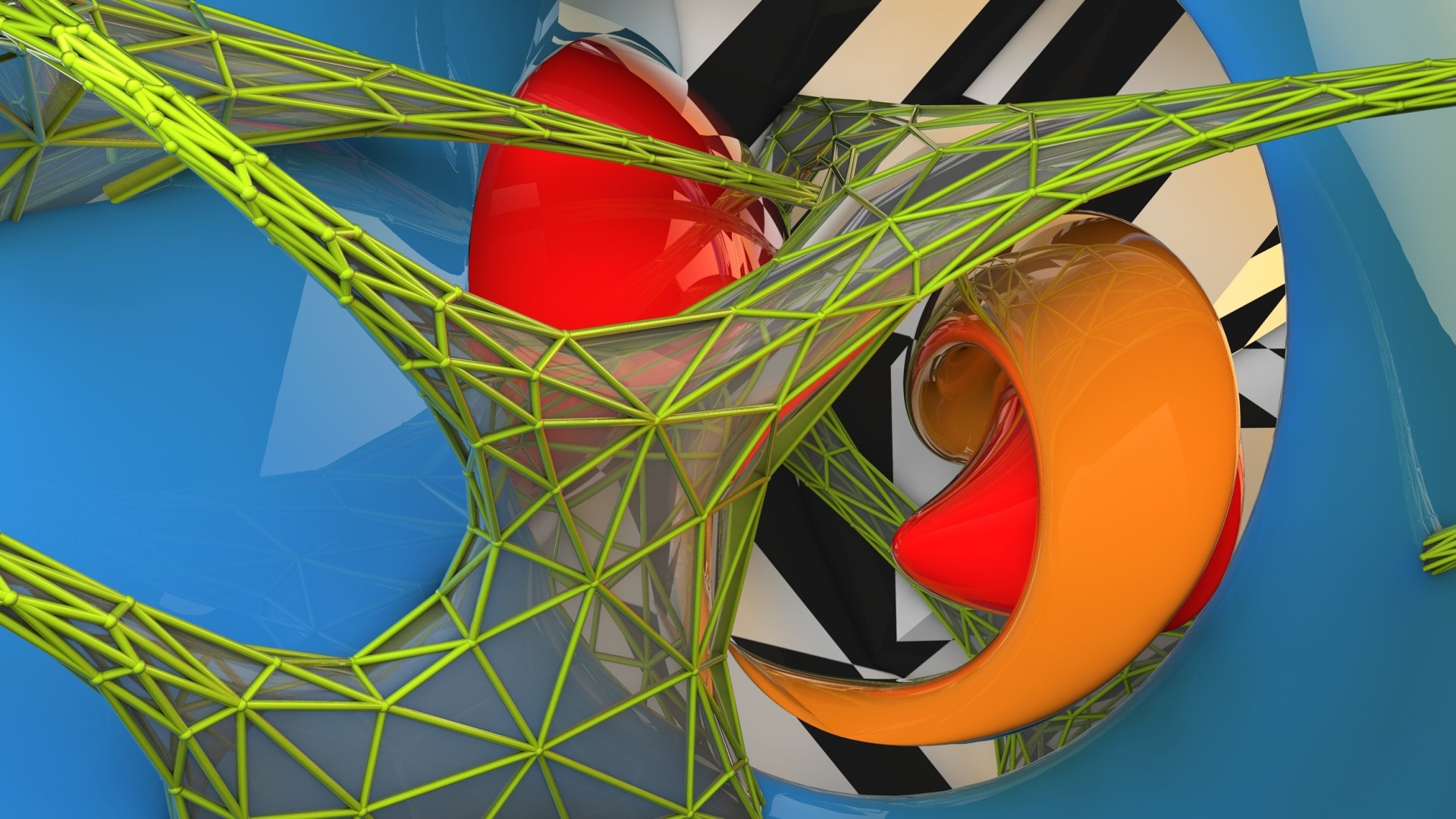 Abstract 3D render with geometric and organic shapes HD Wallpaper
