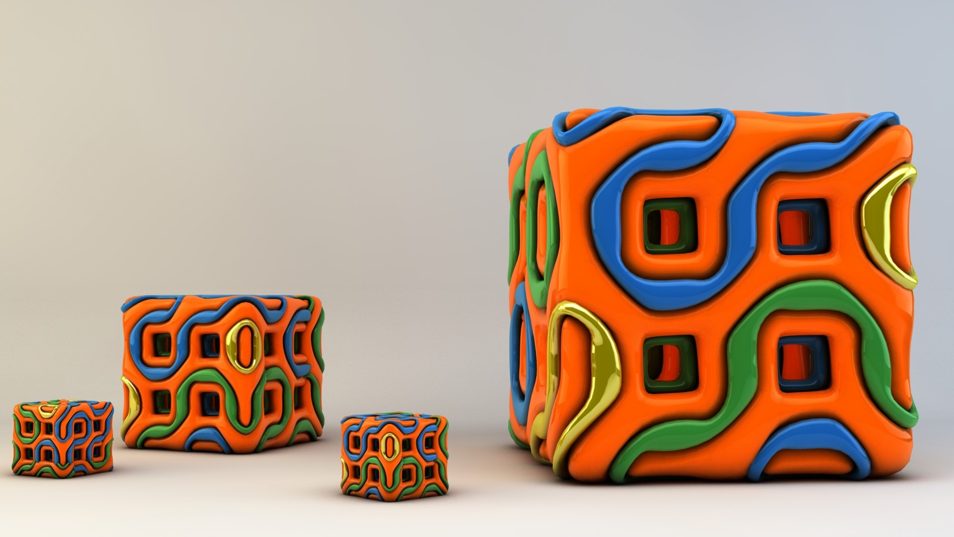 Abstract 3D cubes with colorful patterns HD Wallpaper