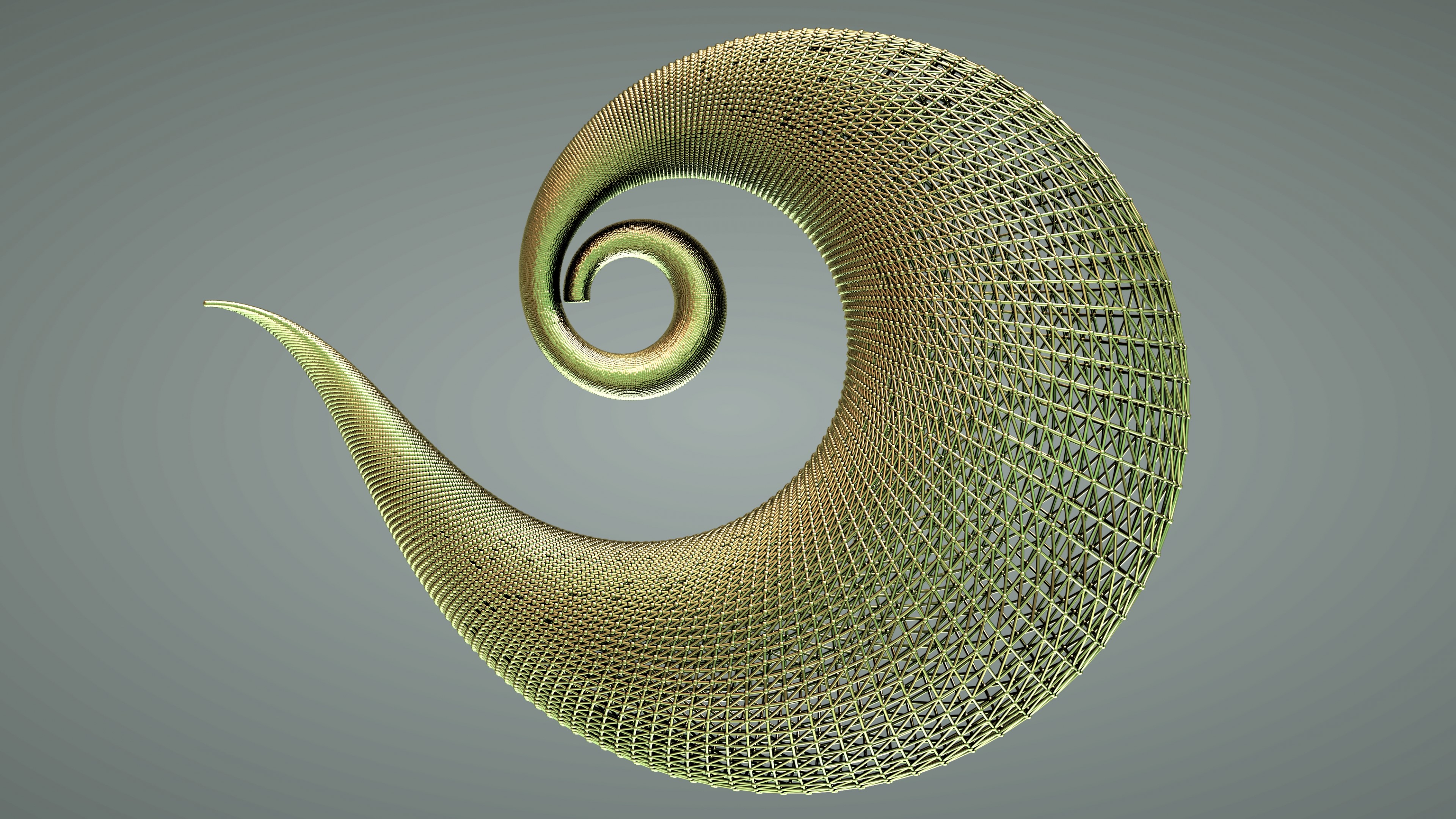 3D graphics of a golden spiral structure HD Wallpaper
