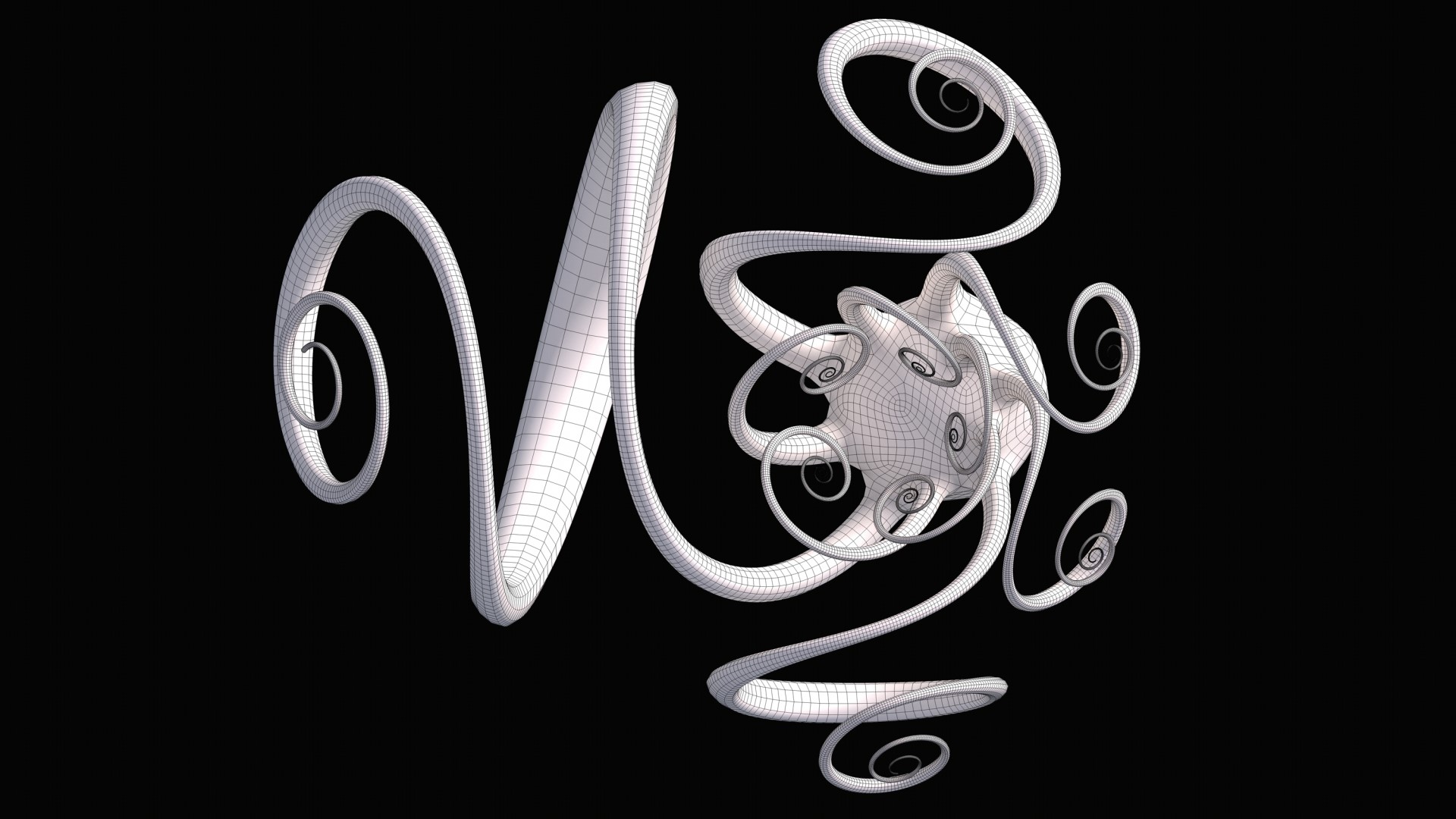 3D abstract wireframe sculpture with spirals HD Wallpaper