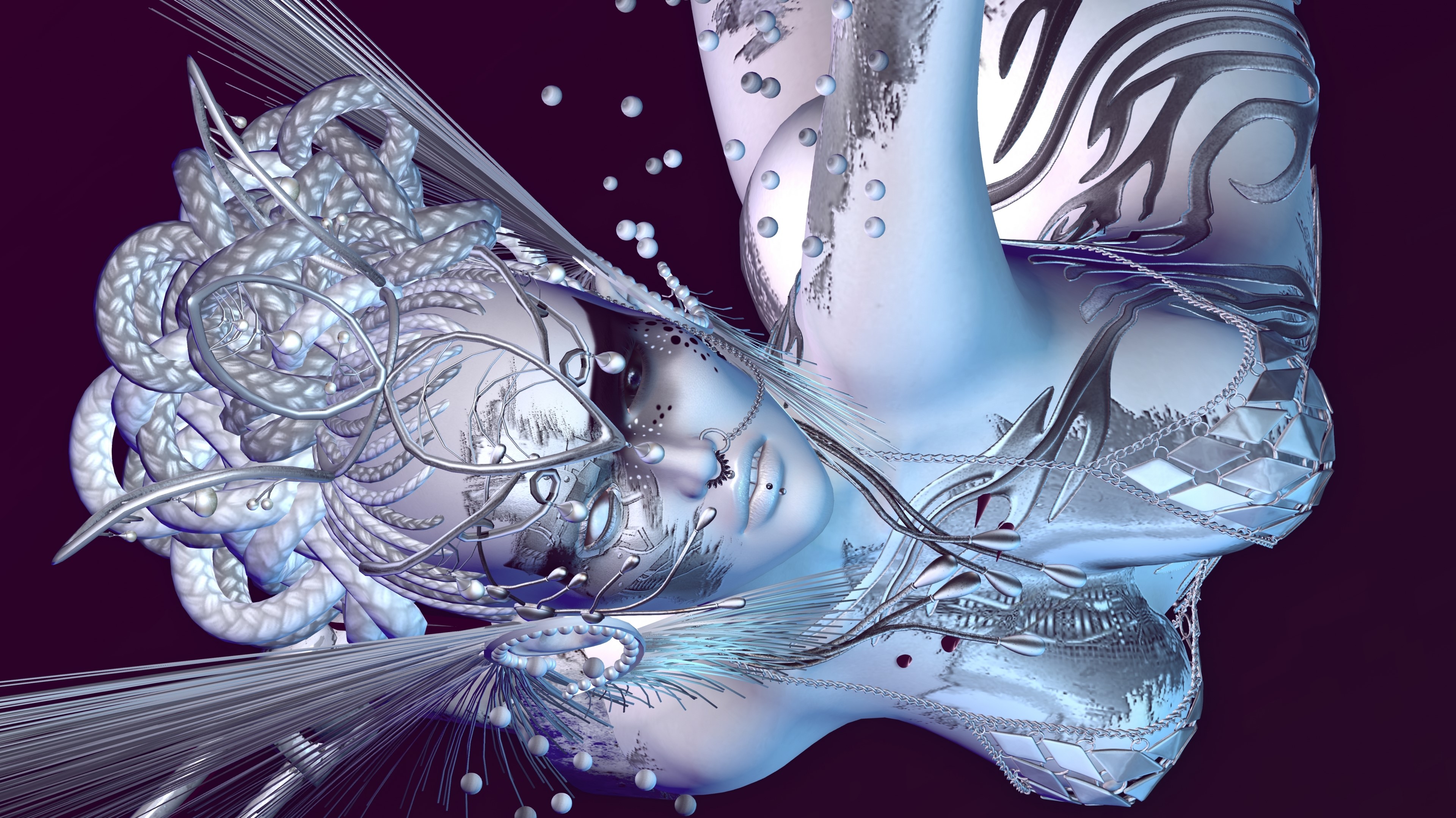 4K Fantasy girl with intricate silver adornments HD Wallpaper