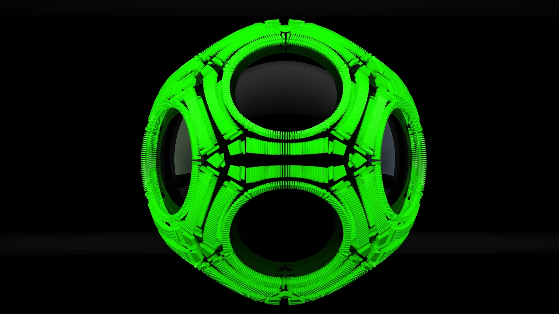 3D graphics of a green geometric sphere HD Wallpaper