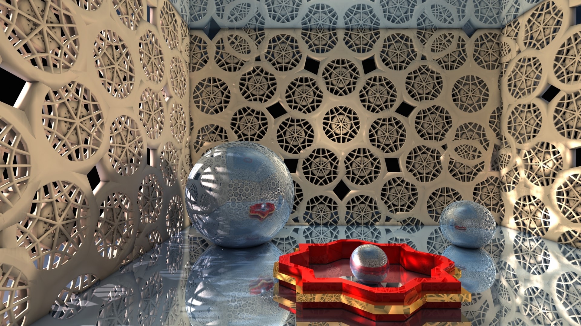 3D fractal room with spheres HD Wallpaper