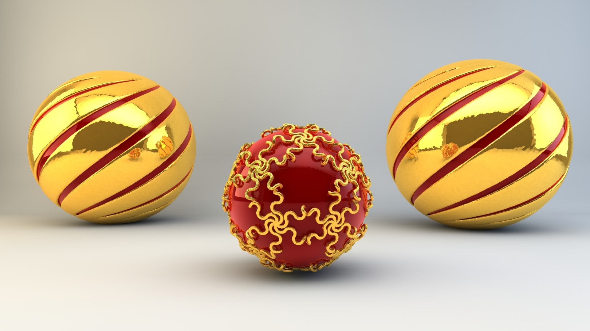 3D rendered golden and red spheres HD Wallpaper