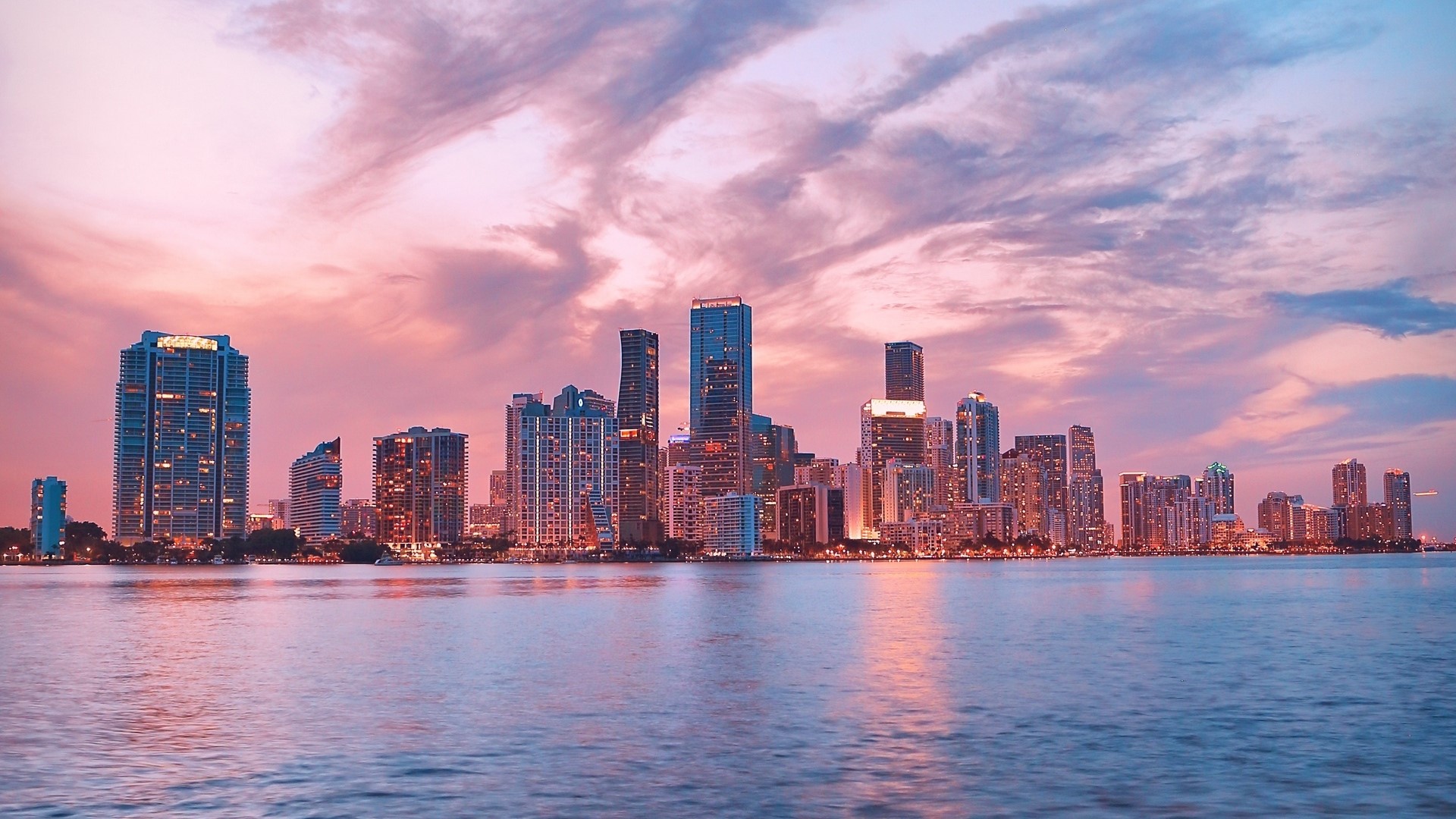 Miami Skyline at Sunset HD Wallpaper