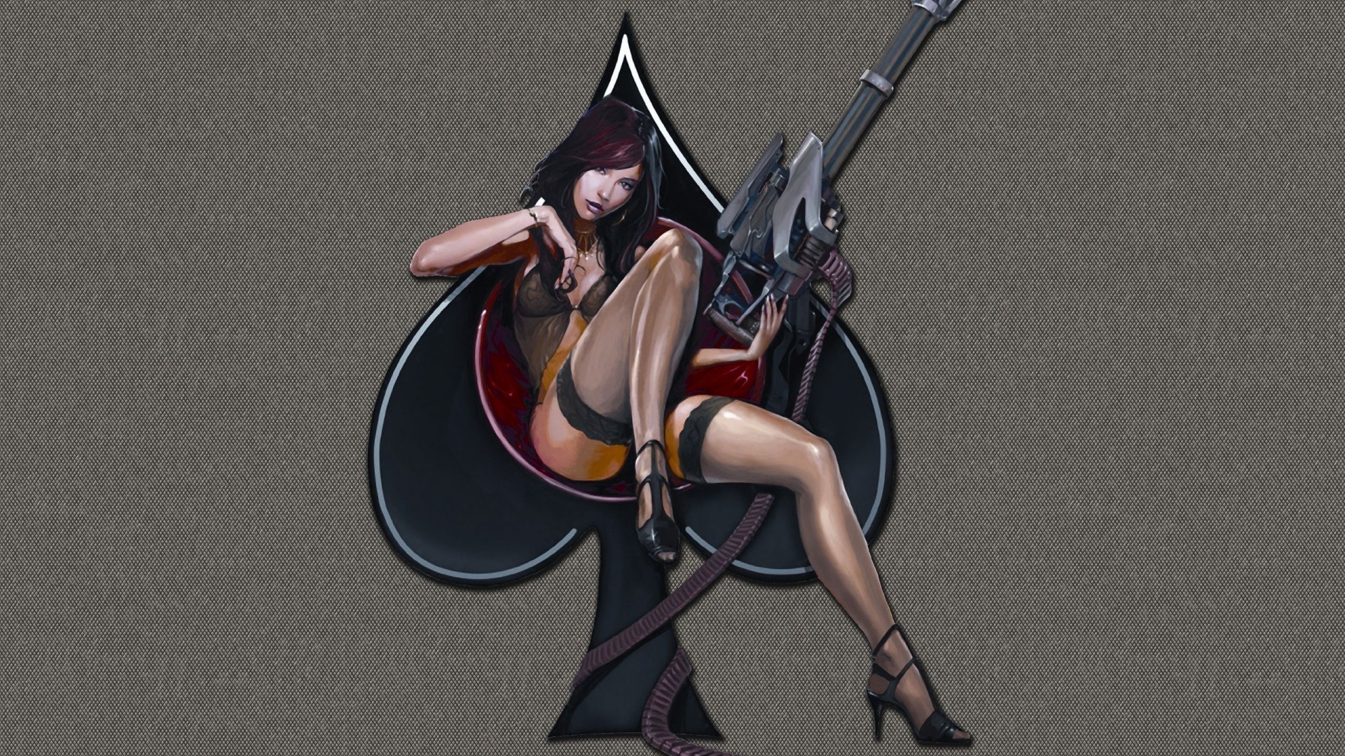 Woman with Machine Gun on Spade Background HD Wallpaper