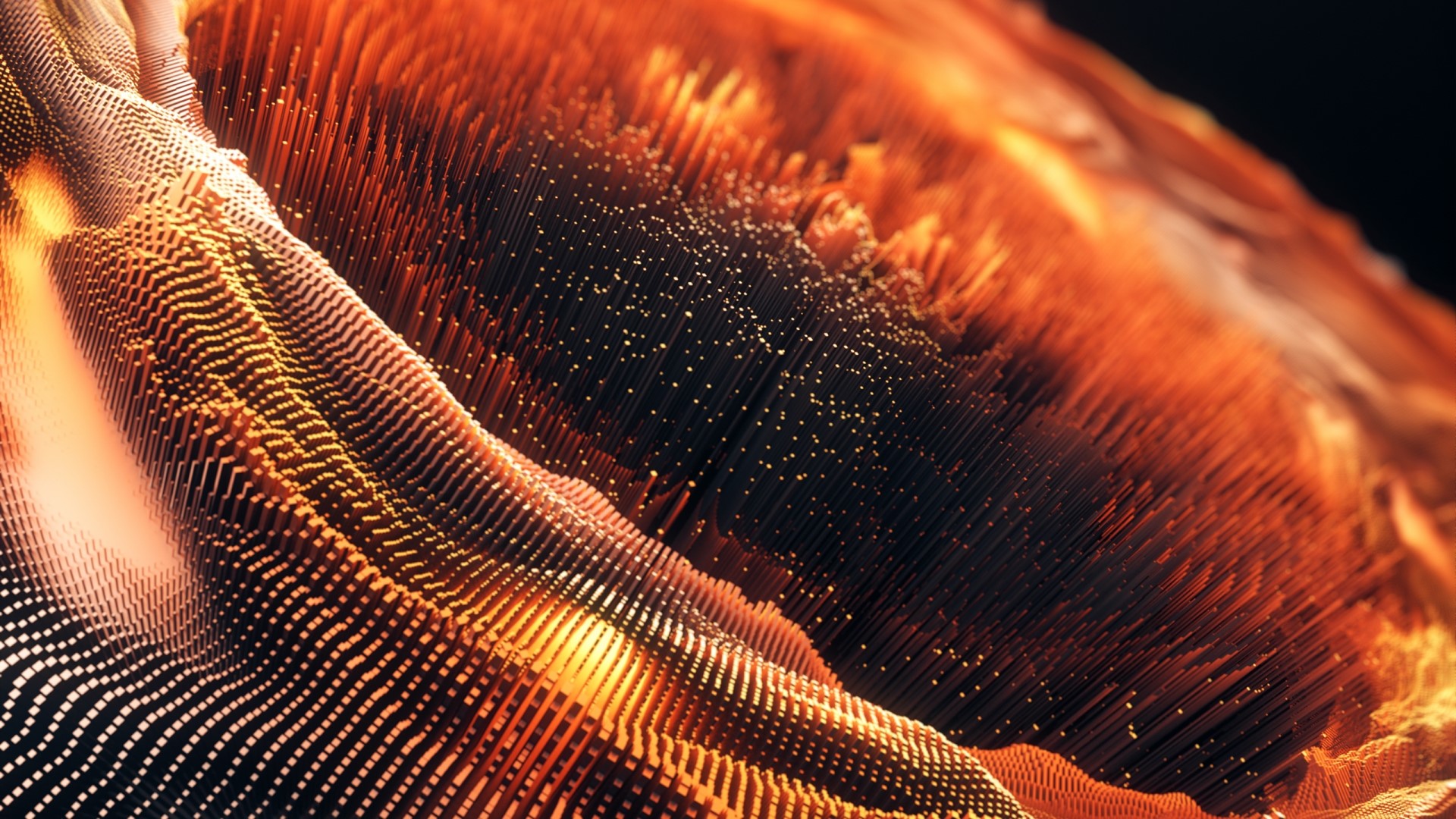 Abstract orange and gold particle landscape HD Wallpaper