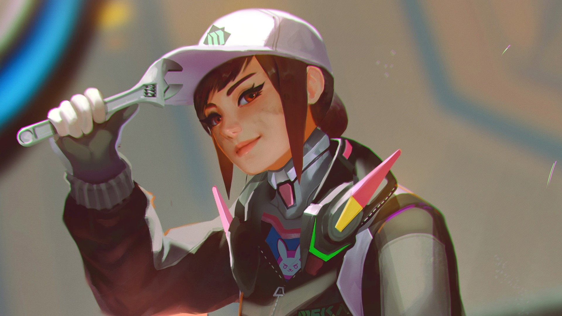 D.Va from Overwatch holding a wrench HD Wallpaper