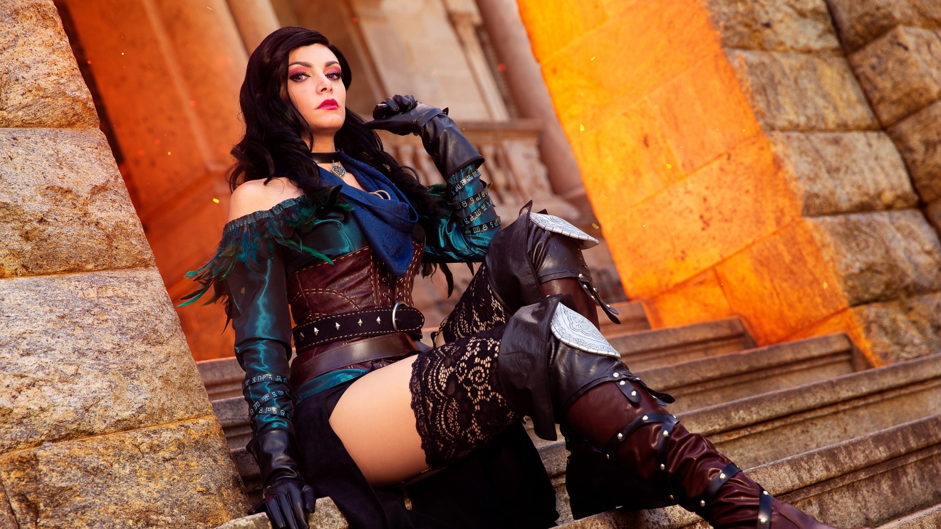 Yennefer of Vengerberg Cosplay on Stone Steps HD Wallpaper