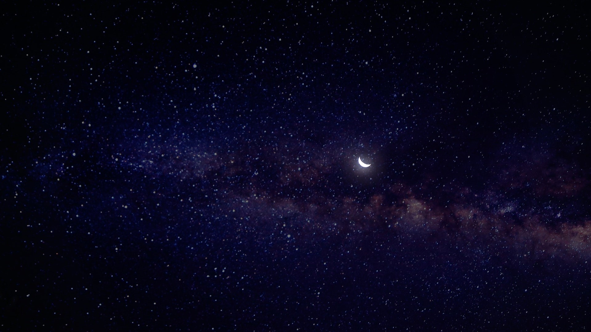 Night Sky with Crescent Moon and Milky Way HD Wallpaper