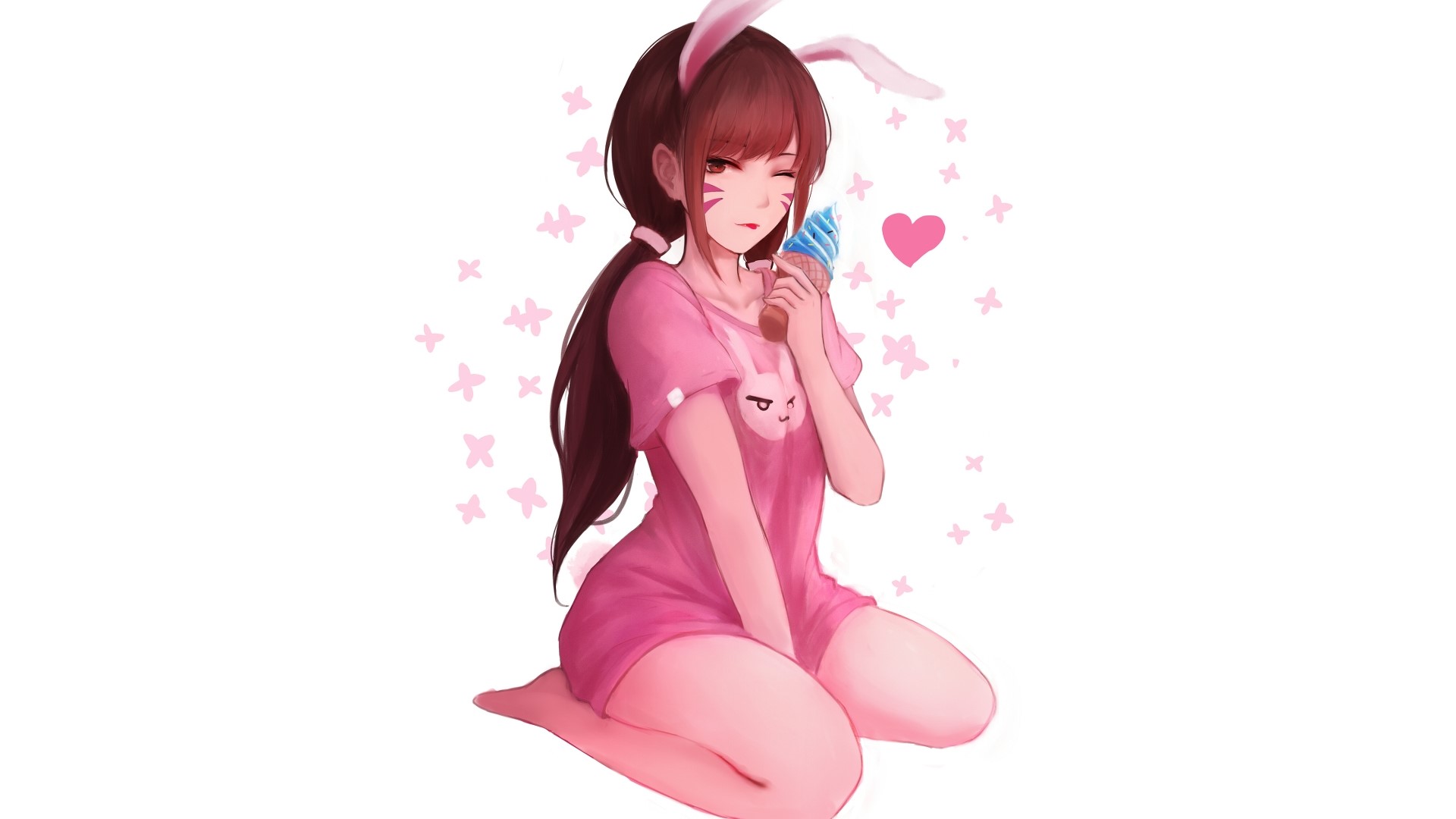 D.Va from Overwatch eating ice cream HD Wallpaper
