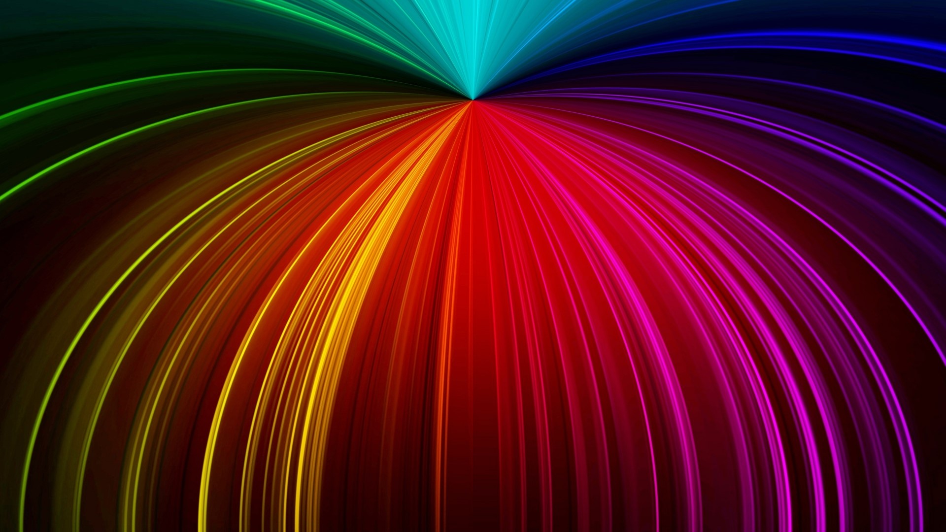 Rainbow light beams emanating from a central point HD Wallpaper