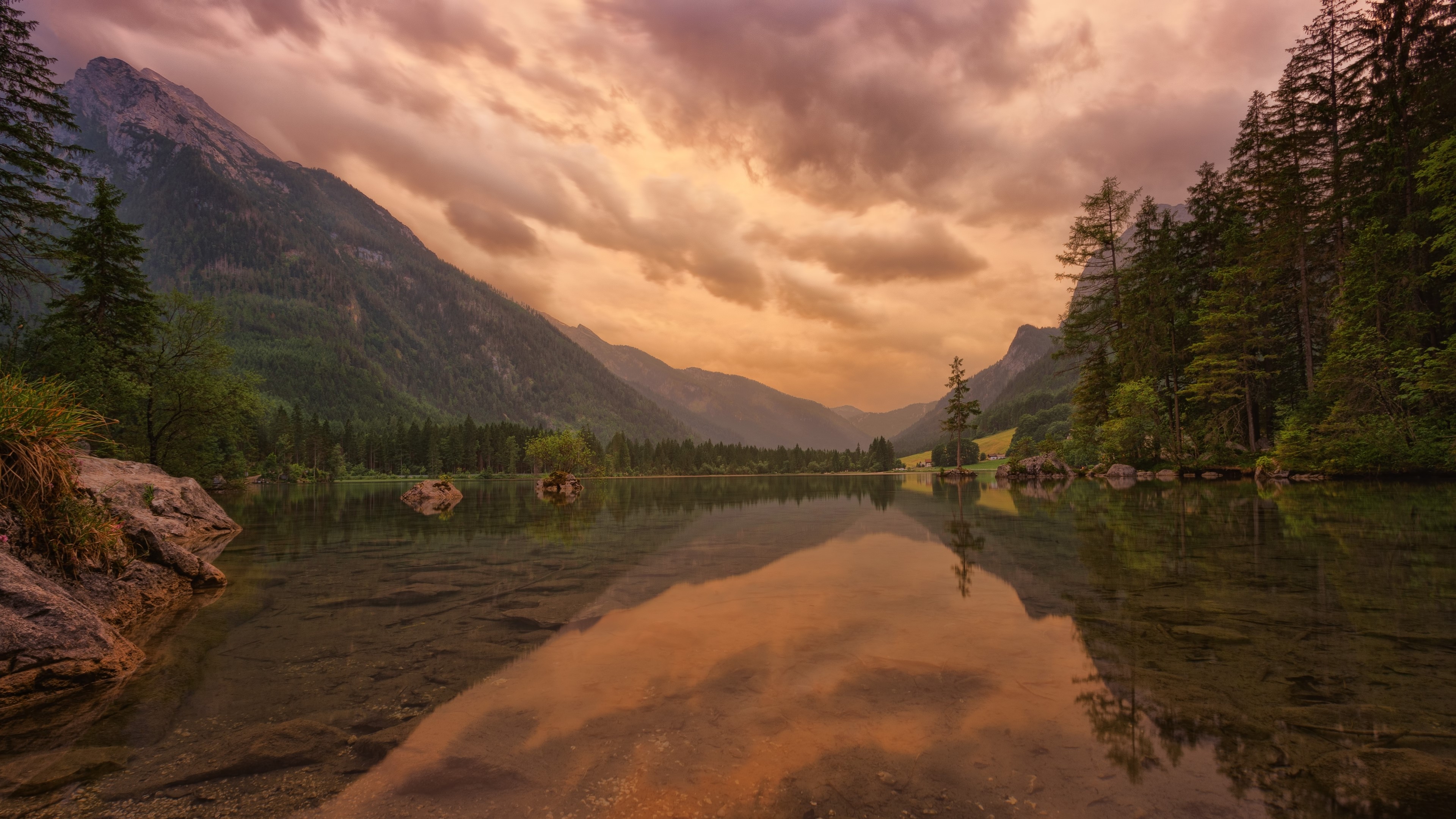 4K Lake with Mountains and Forest HD Wallpaper