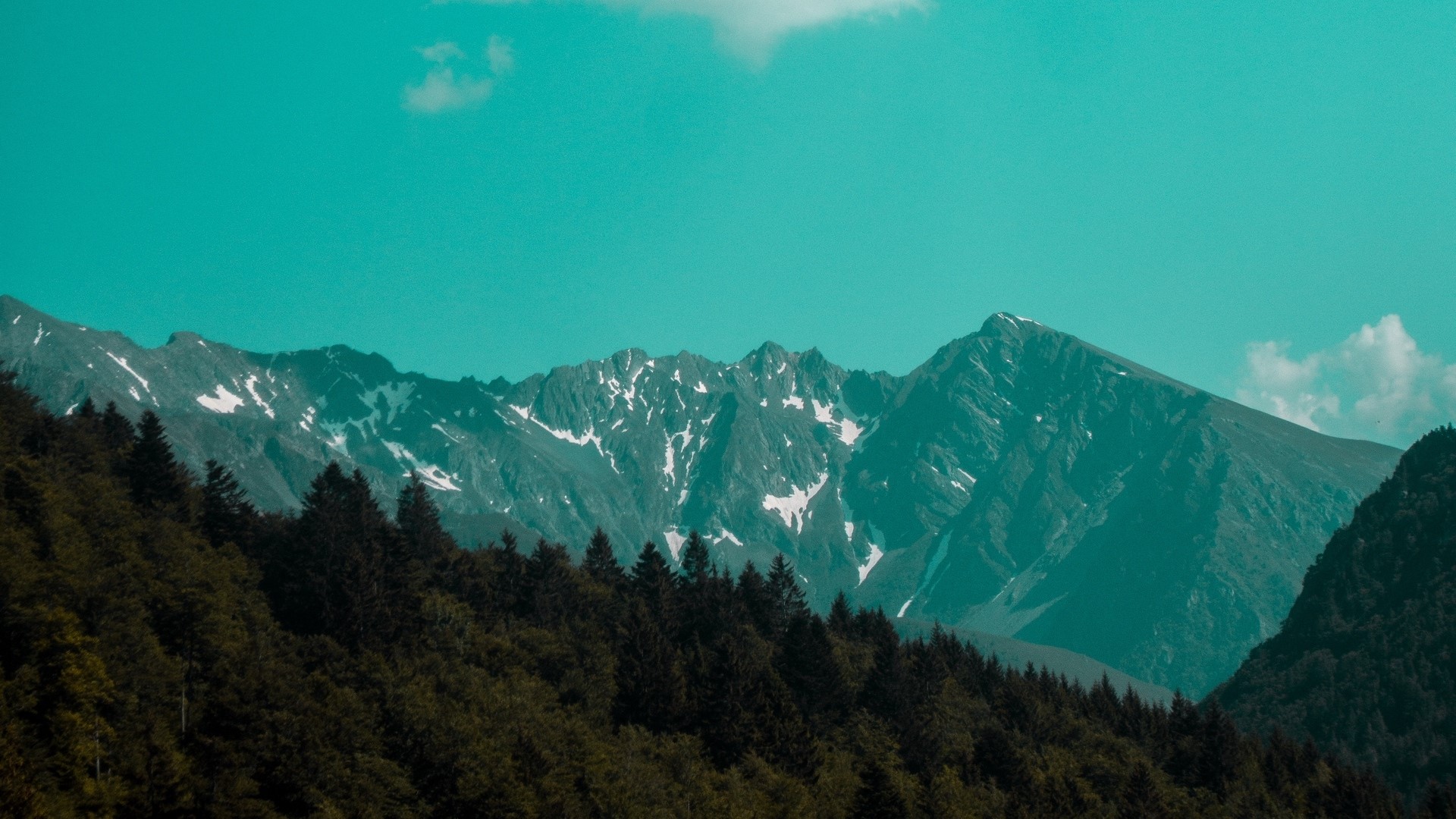 Snow-capped mountains and forest in France HD Wallpaper