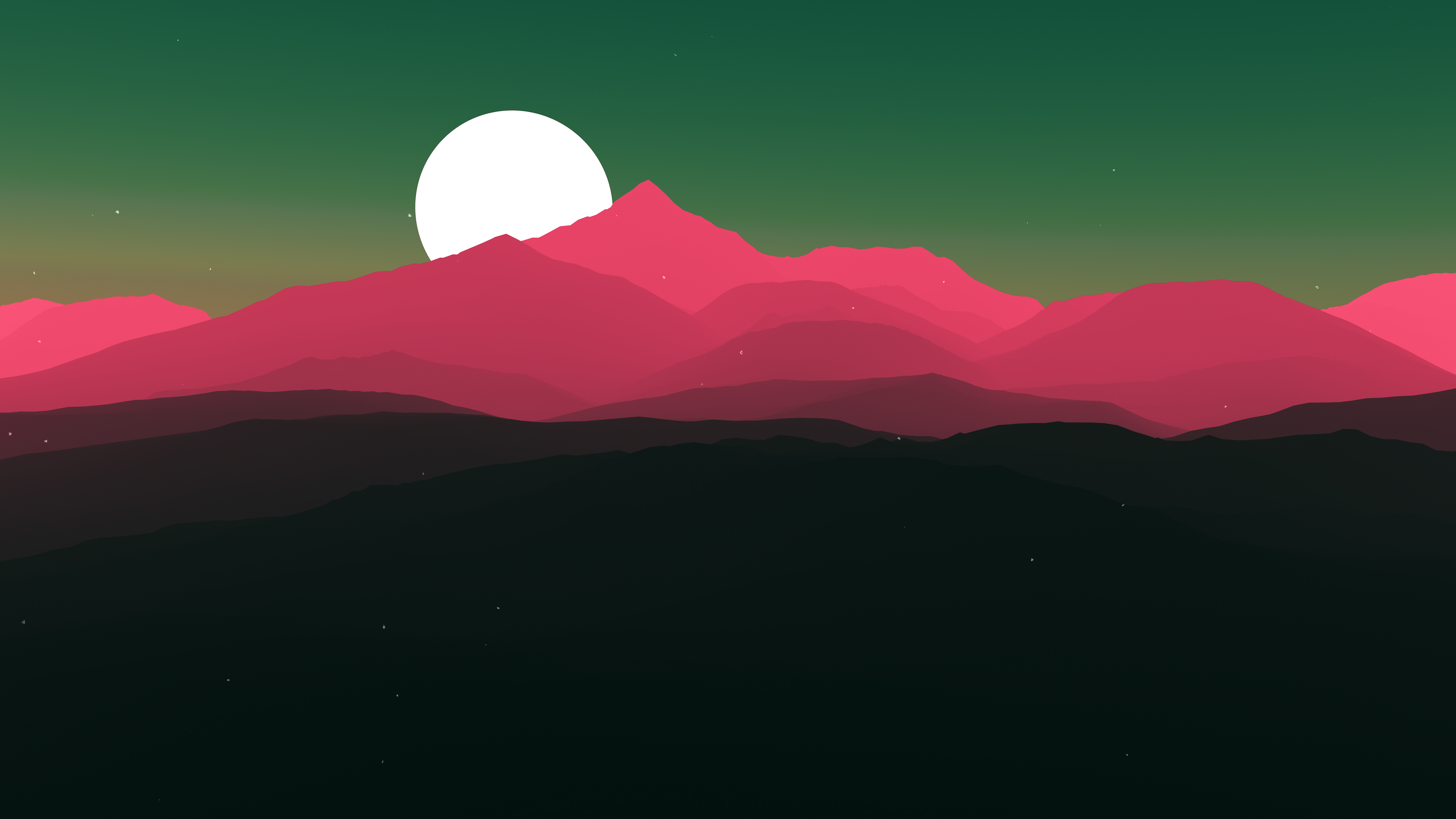 Minimalist Mountains with Sun or Moon 4K HD Wallpaper