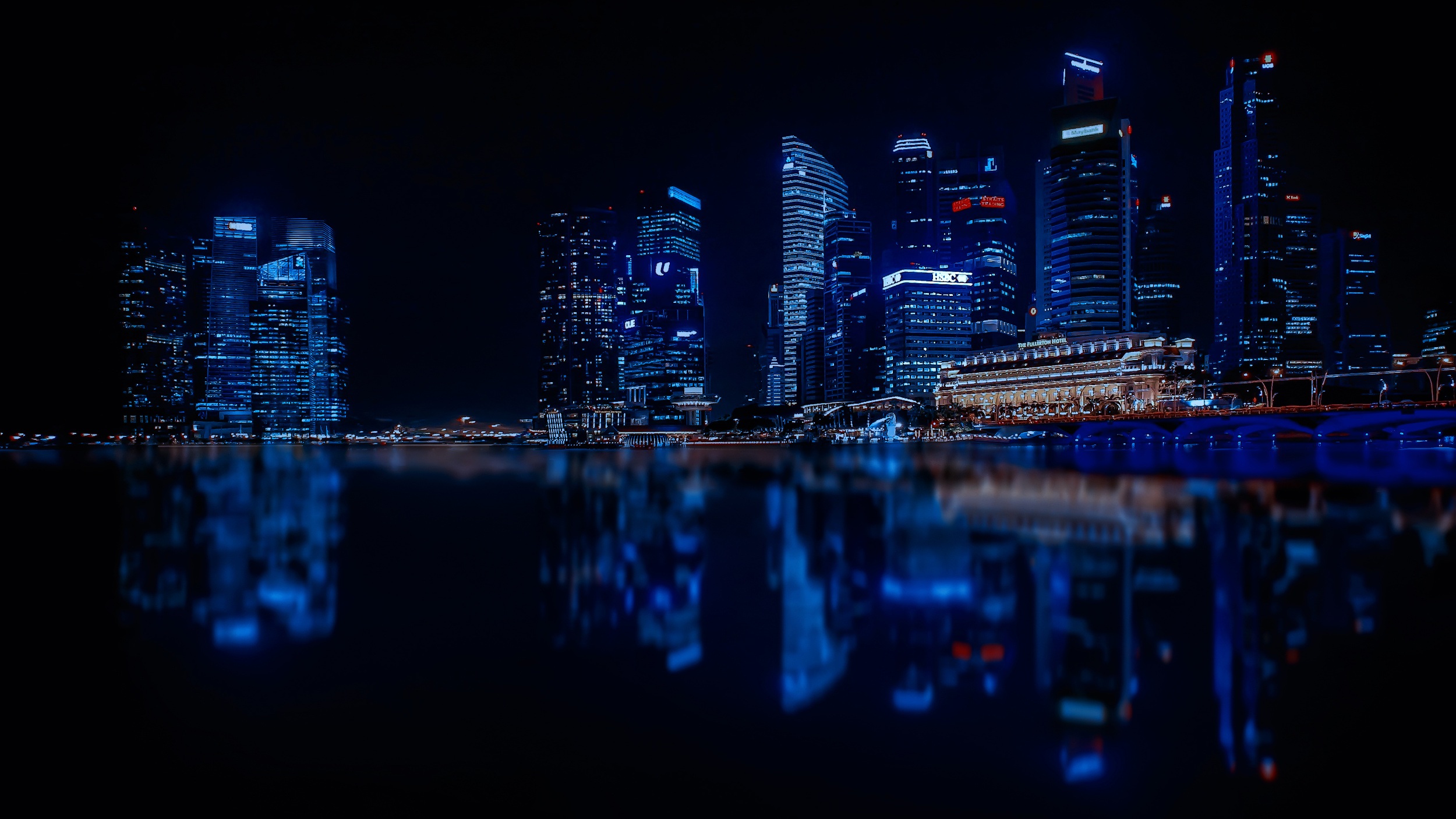 Singapore cityscape at night with reflections HD Wallpaper
