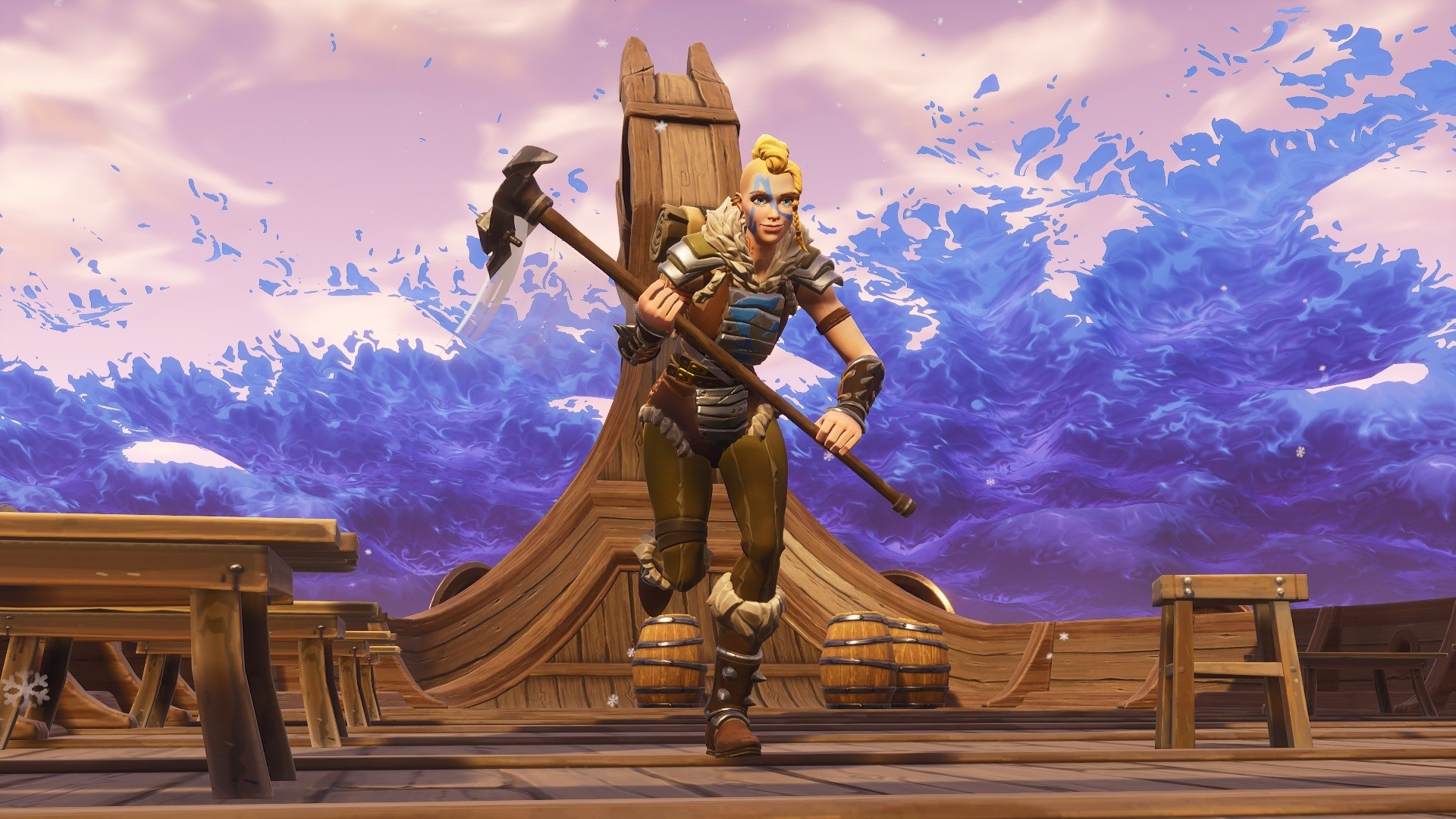Fortnite Huntress with Axe on Viking Ship HD Wallpaper