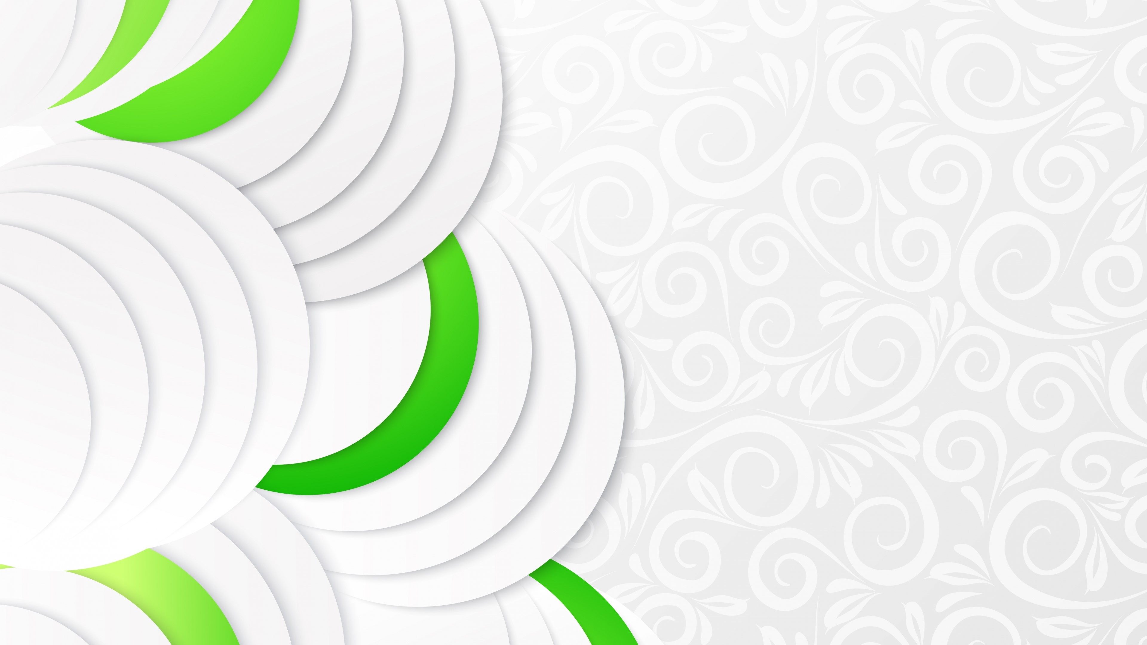 Green and White Circles with Floral Pattern HD Wallpaper