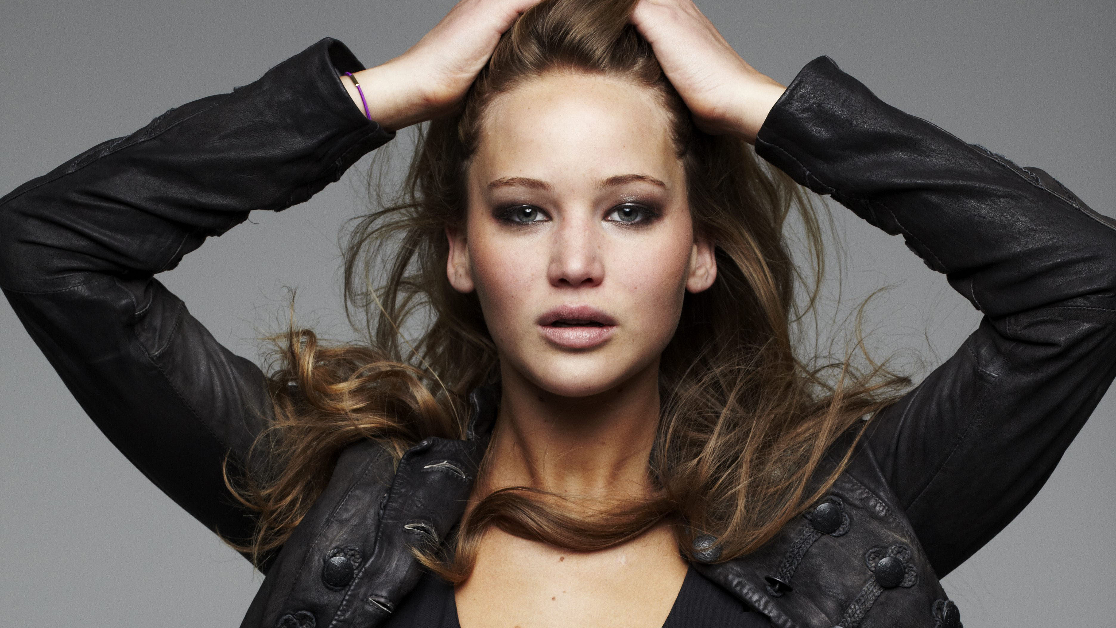 Jennifer Lawrence in Leather Jacket HD Wallpaper