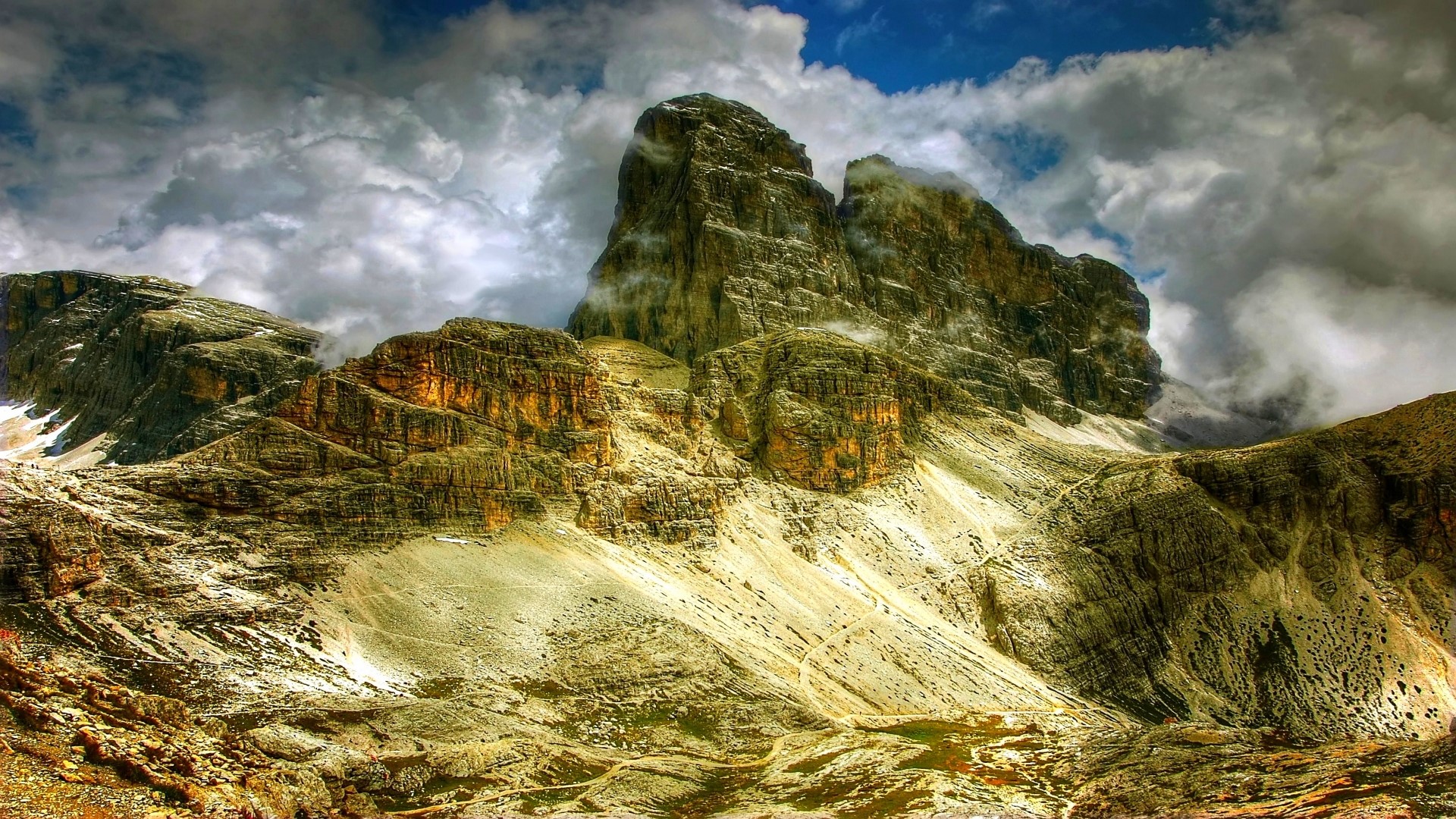 Majestic Dolomites Mountains under Cloudy Sky HD Wallpaper