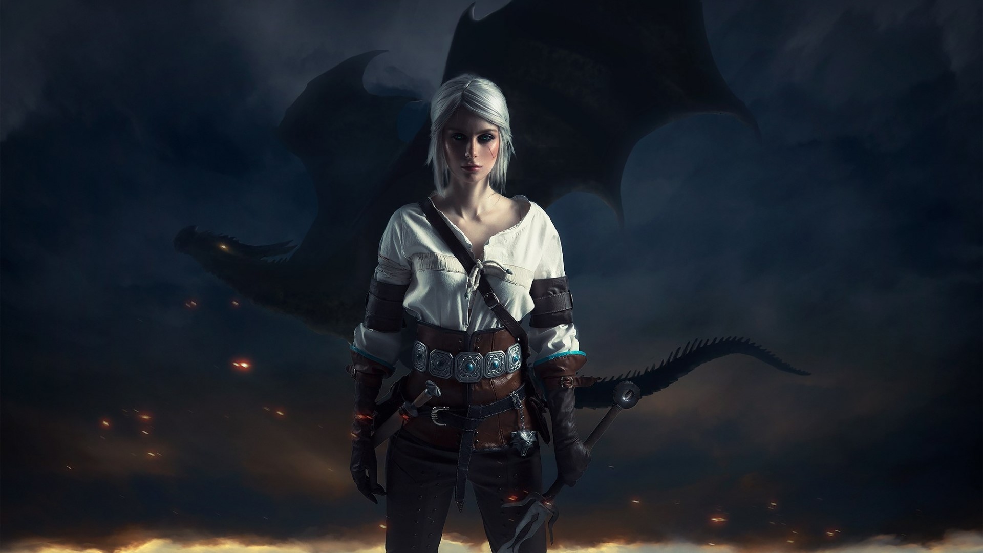 Ciri from The Witcher Cosplay with Dragon HD Wallpaper