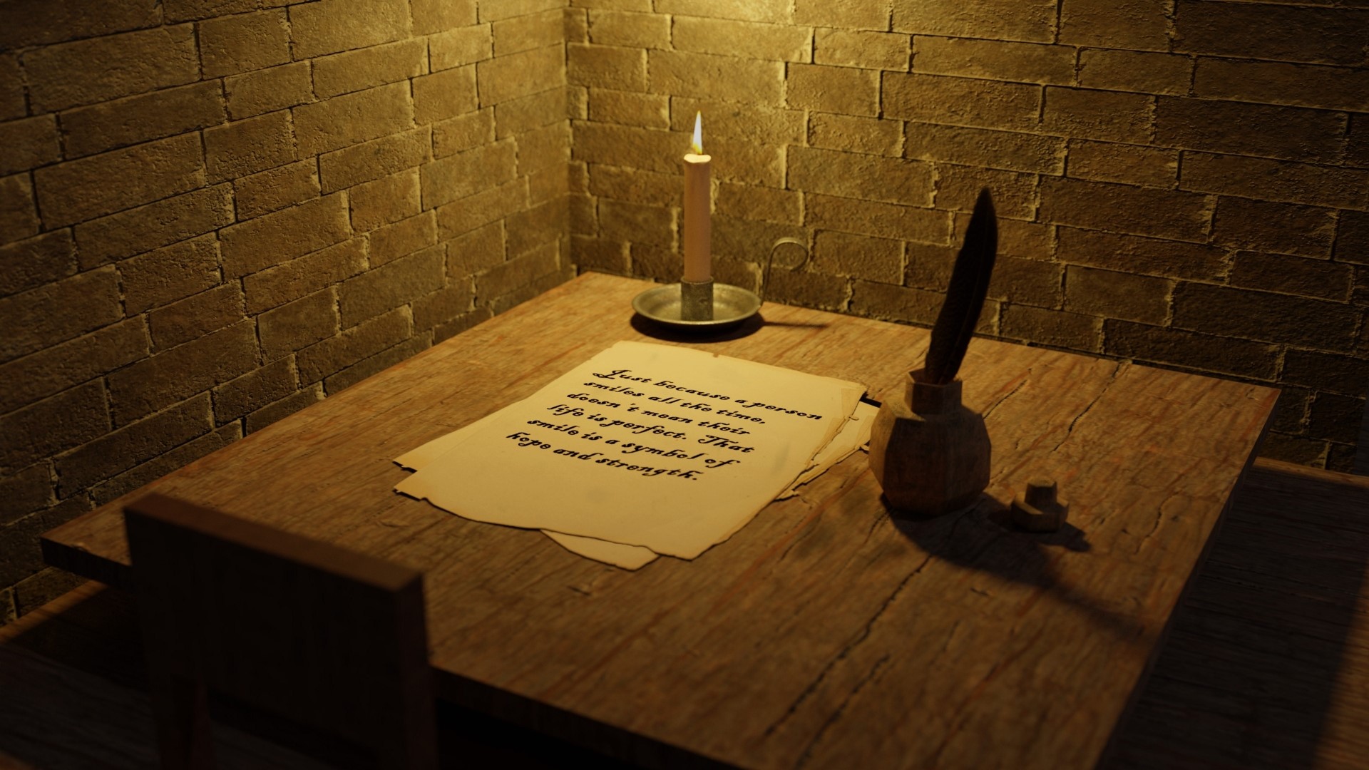 Old letter on a wooden desk with a candle and quill HD Wallpaper
