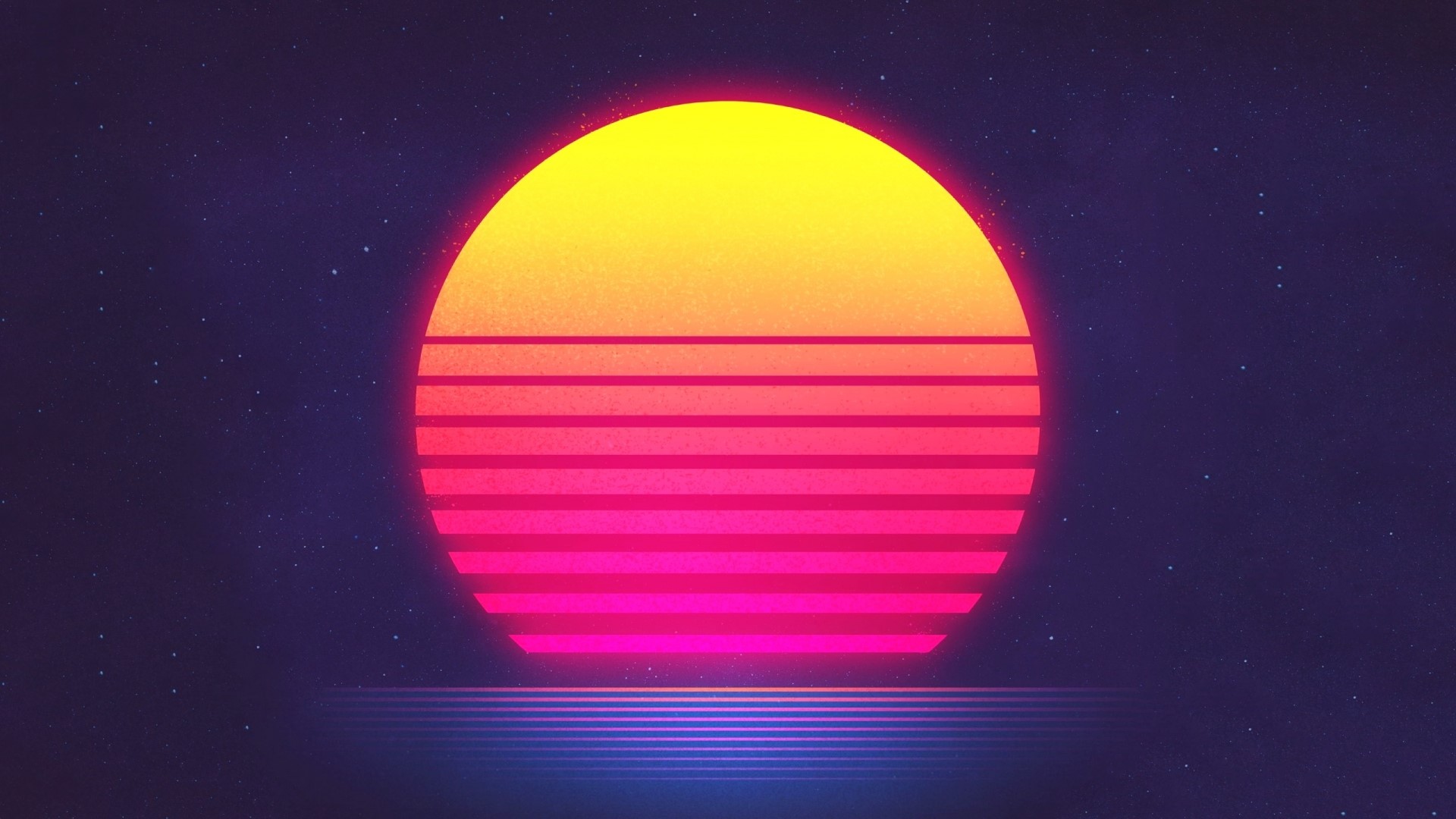 Retro Sunset with Stars and Water HD Wallpaper