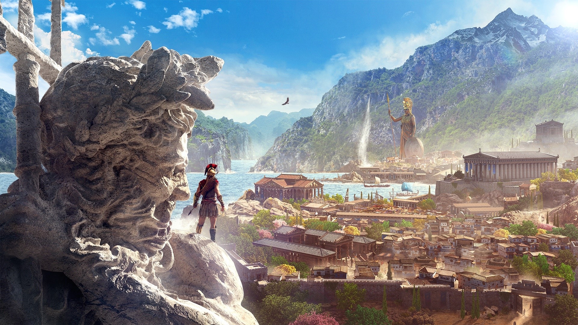 Assassin's Creed Odyssey statue and city HD Wallpaper