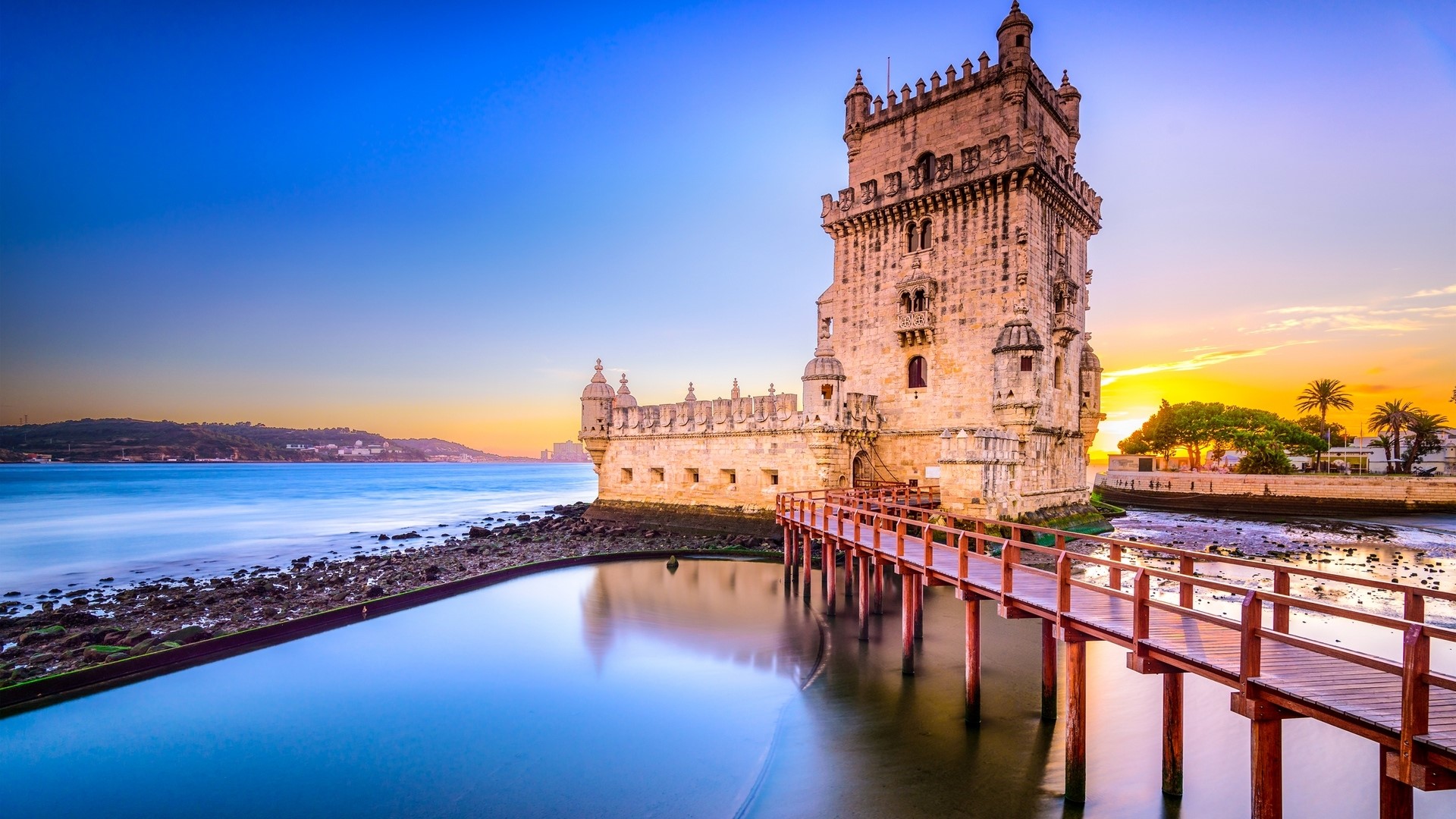 Belem Tower at sunset, Lisbon, Portugal HD Wallpaper