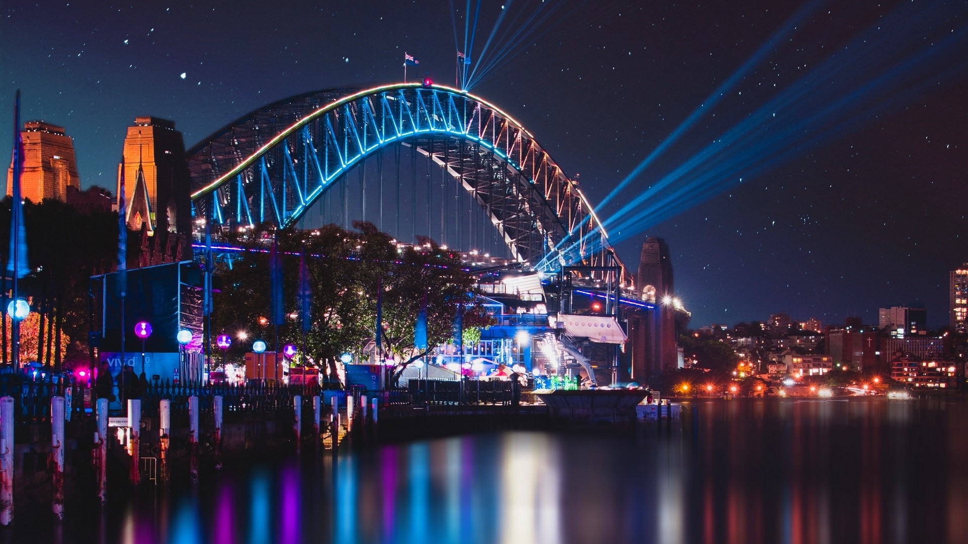 Sydney Harbour Bridge illuminated at night HD Wallpaper