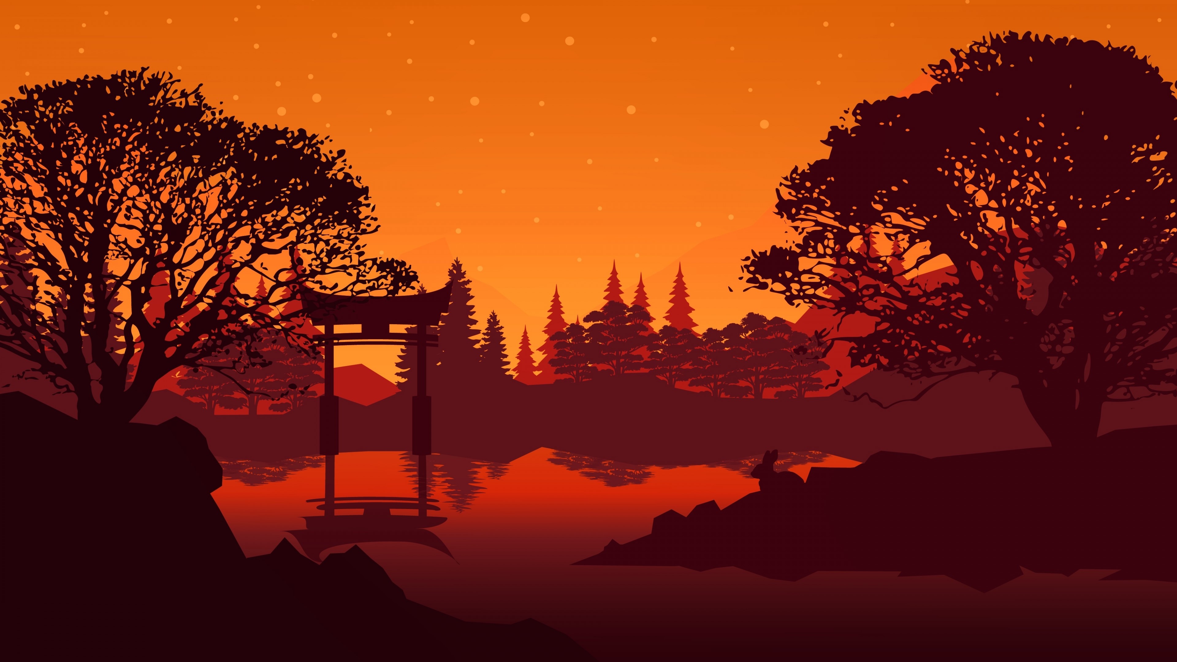 4K Sunrise over a Japanese Torii Gate and Lake HD Wallpaper