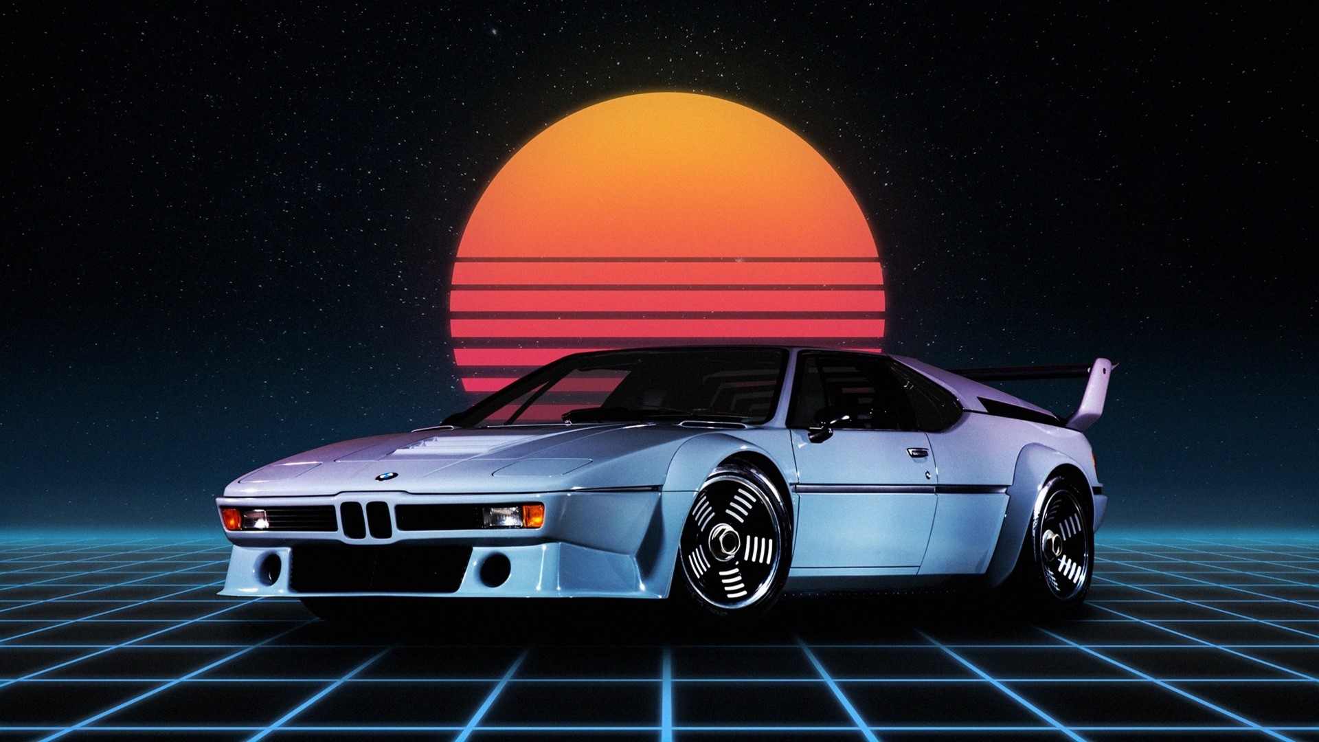 BMW M1 sports car on a retro grid background HD Wallpaper