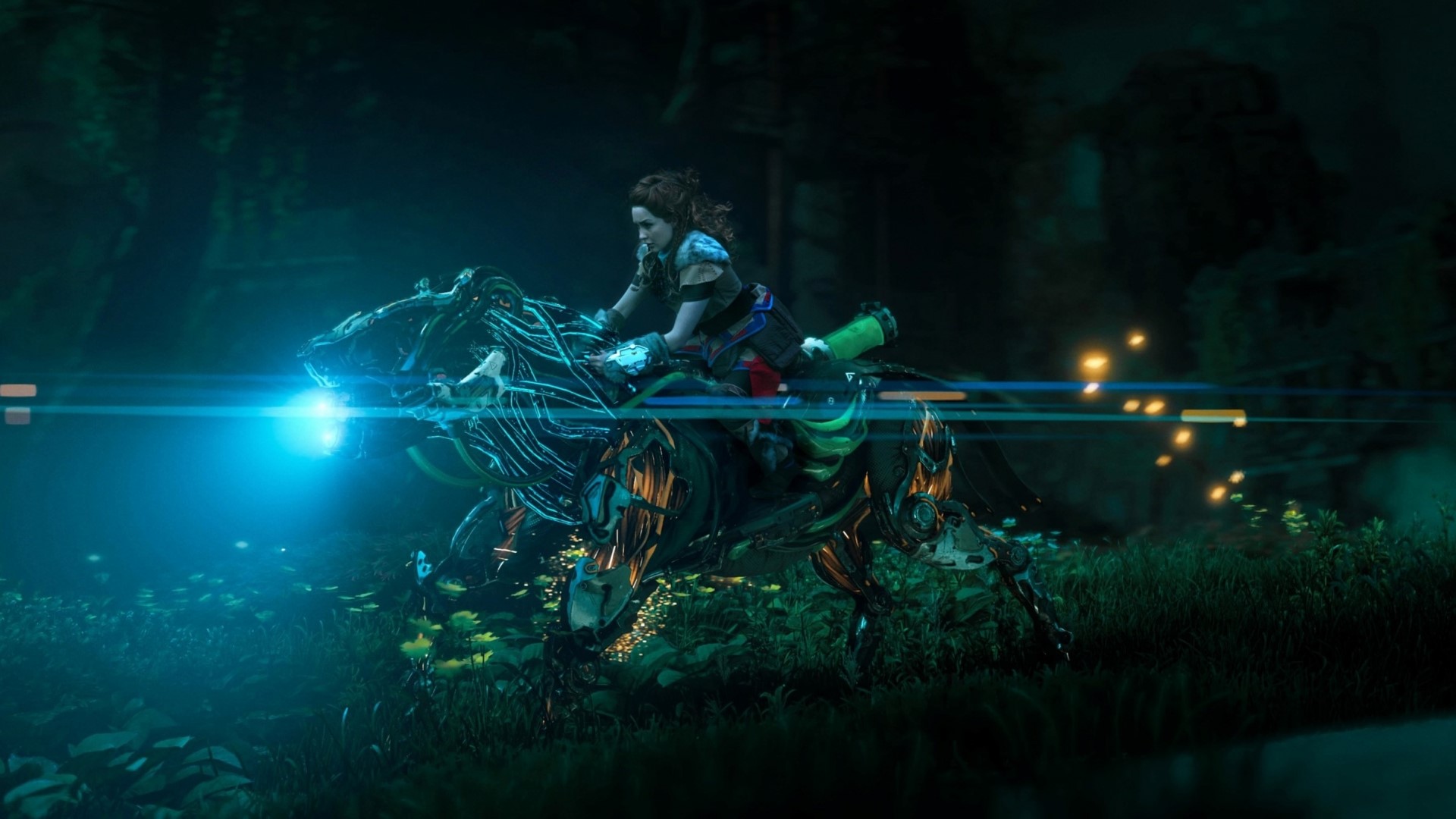 Aloy riding a mechanical creature in Horizon Zero Dawn HD Wallpaper
