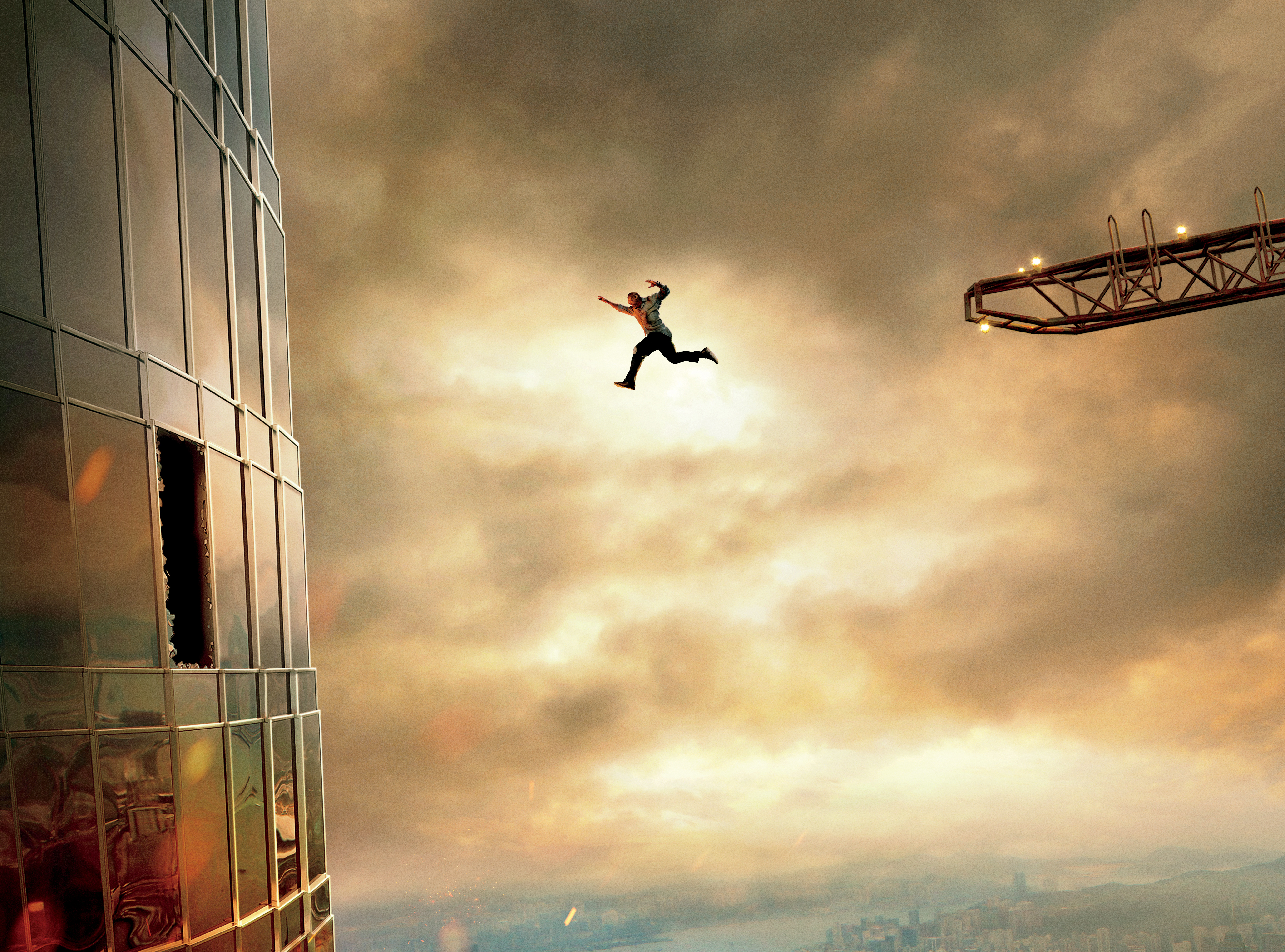Dwayne Johnson jumping between skyscrapers HD Wallpaper